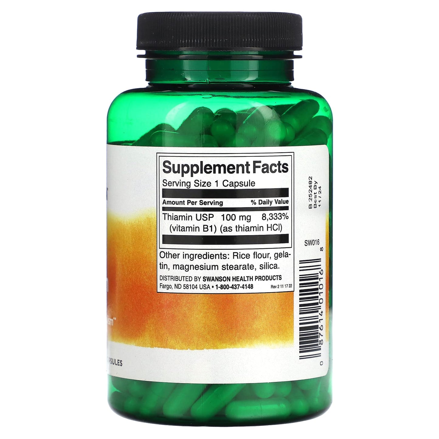 Swanson, B1, Thiamin, 100 mg, 250 Capsules - Image 2