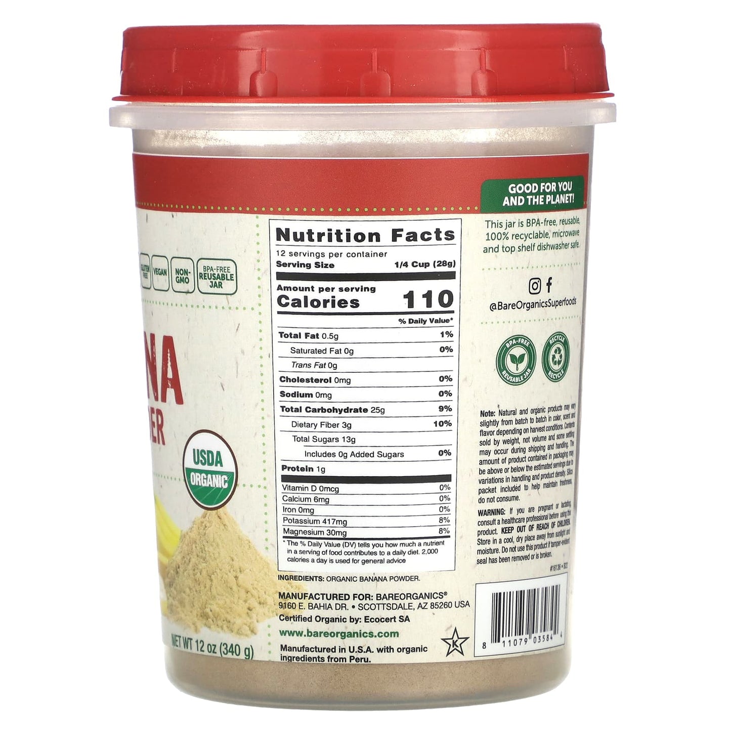 BareOrganics Organic Banana Fruit Powder, 12 oz - Paleo, Vegan, Gluten Free - Image 2