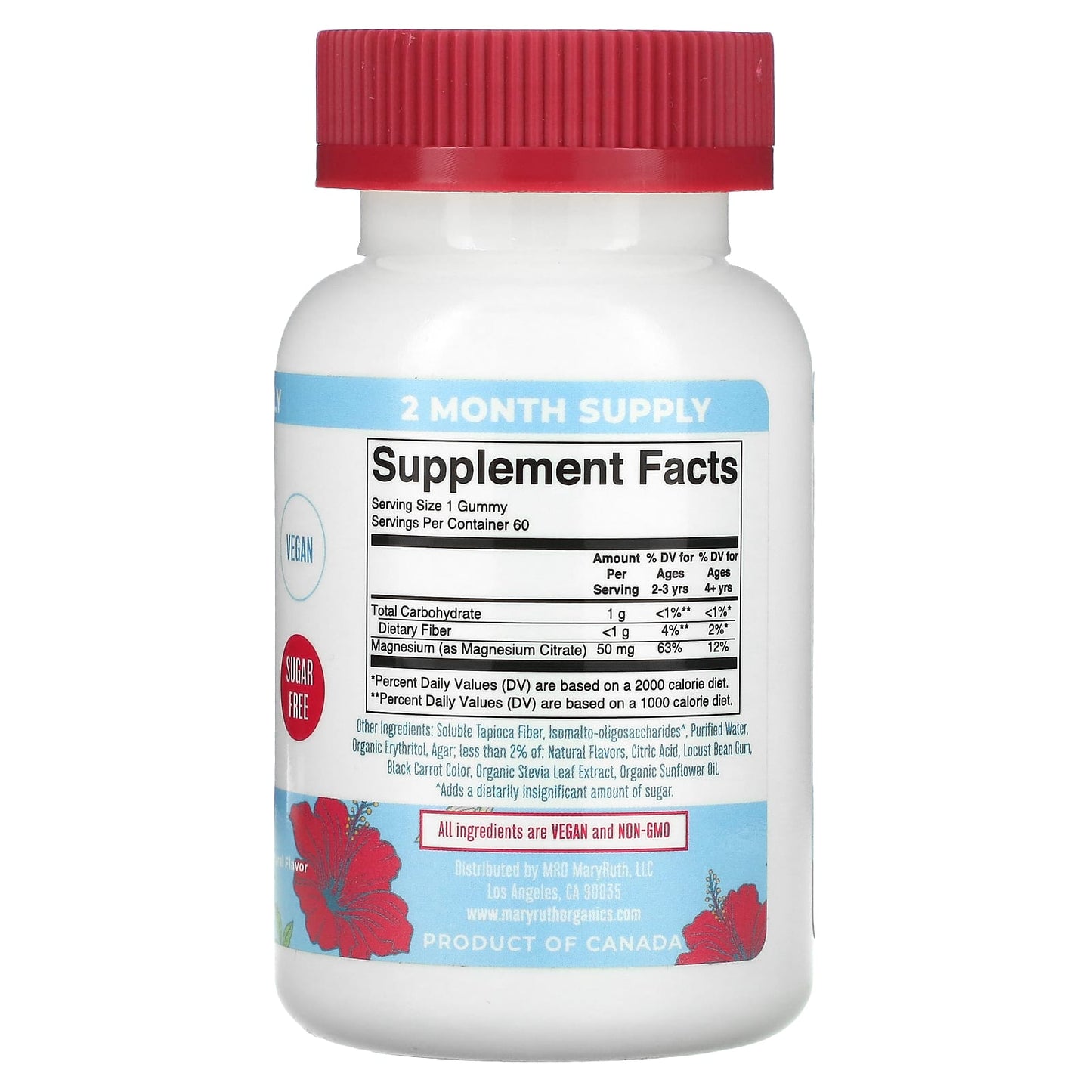 MaryRuth's, Kids Magnesium Calm Gummies, Hibiscus, 50 mg, 60 Gummies