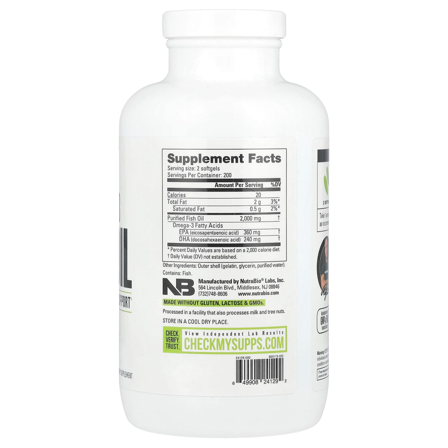 NutraBio, Omega-3 Fish Oil, 400 Softgels (1,000 mg per Softgel) - Image 2