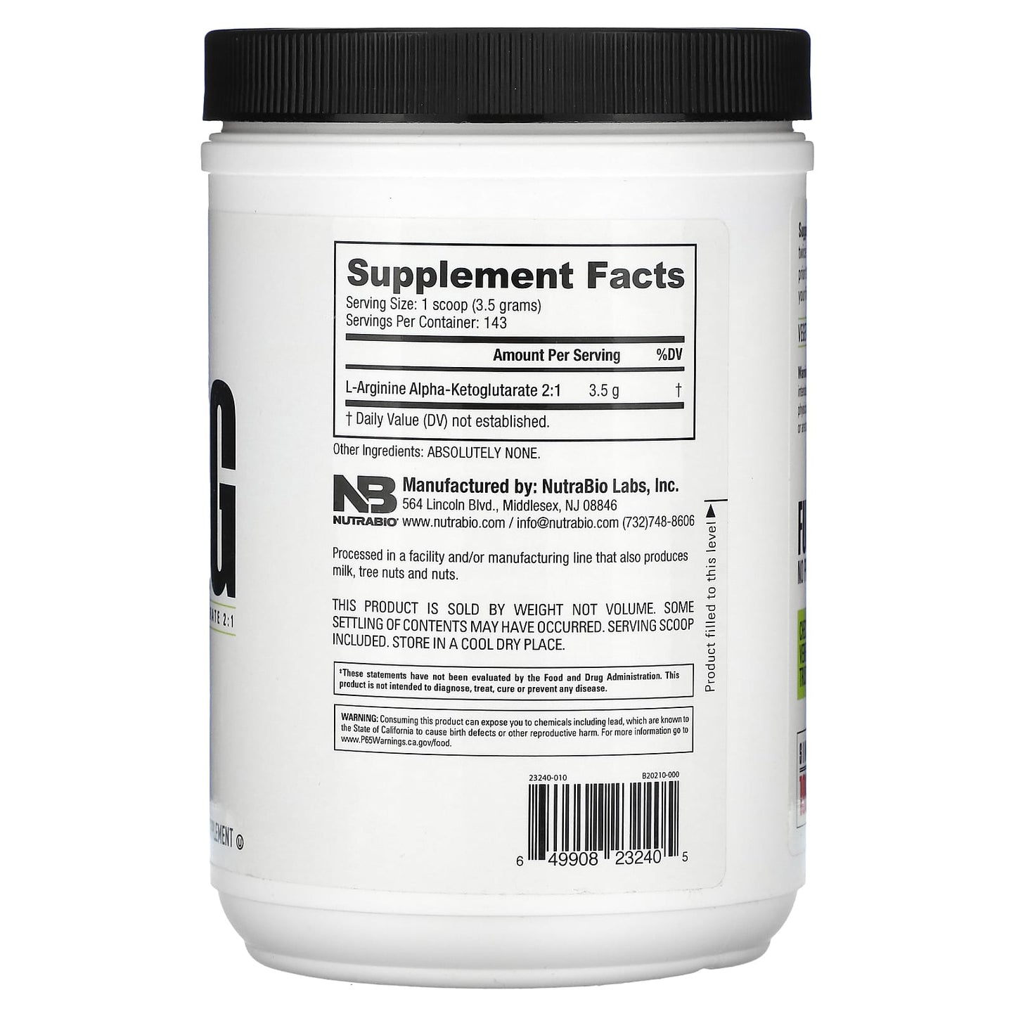 NutraBio, AAKG, 1.1 lb (500 g) - Image 2
