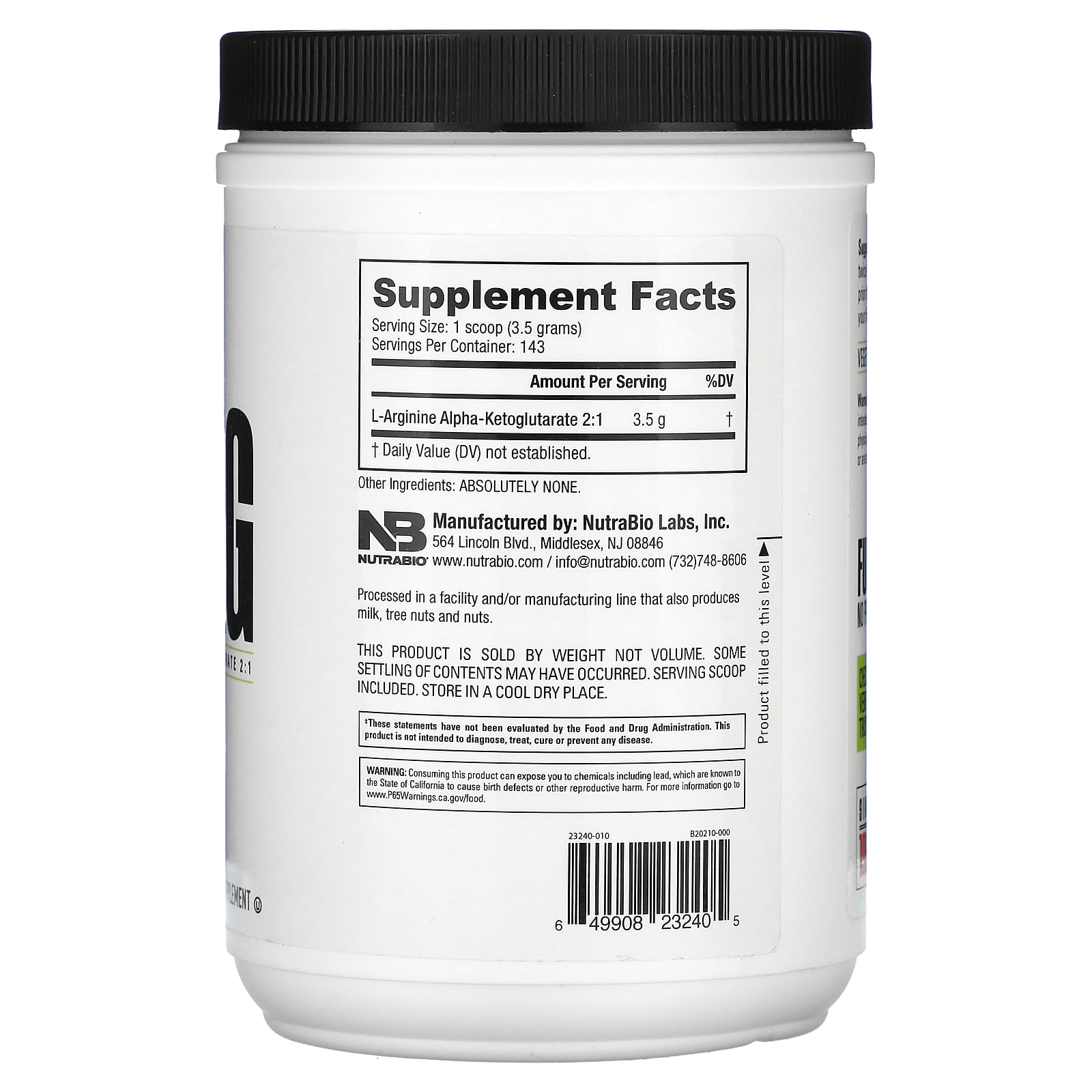 NutraBio, AAKG, 1.1 lb (500 g) - Image 2