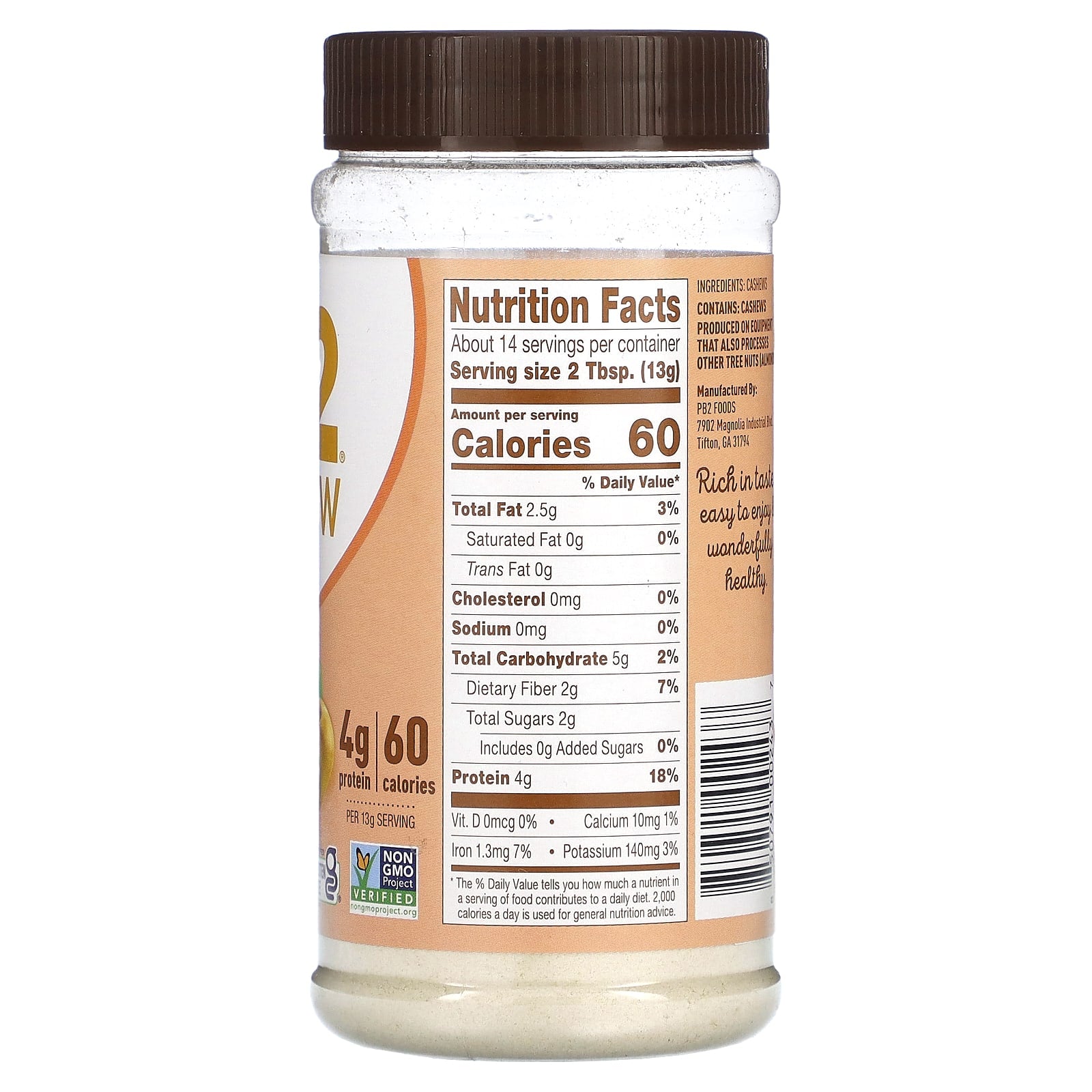 PB2 Foods, The Original PB2, Cashew Powder, 6.5 oz (184 g) - Image 2