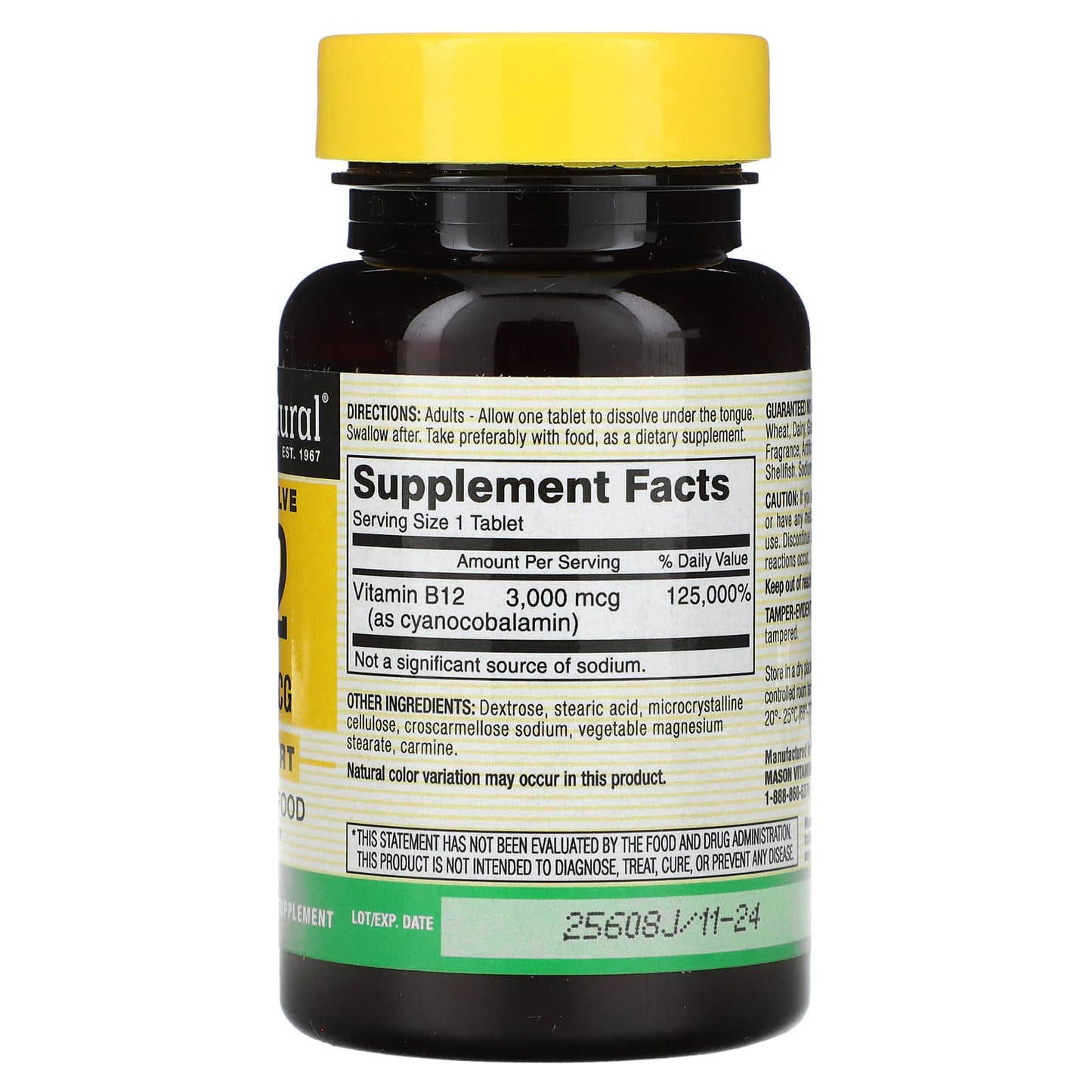 Mason Natural, Vitamin B-12, 3,000 mcg, 100 Tablets - Image 2