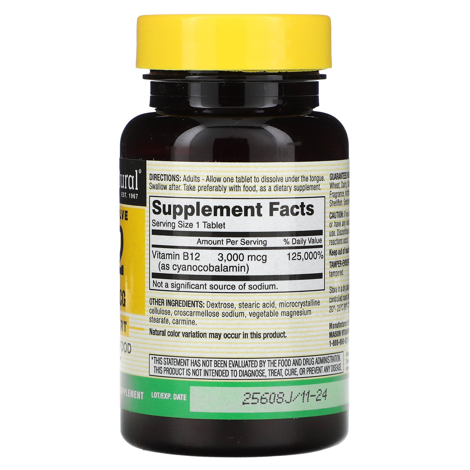 Mason Natural, Vitamin B-12, 3,000 mcg, 100 Tablets - Image 2