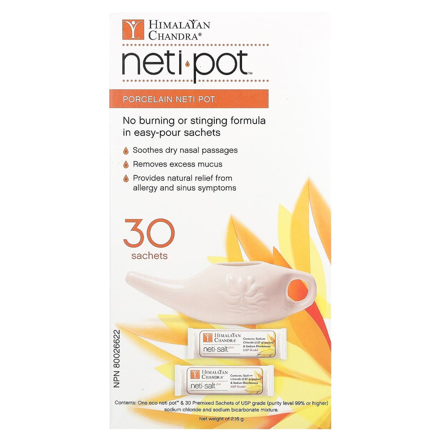 Himalayan Chandra Porcelain Neti Pot with Neti Salt Sachets - Natural Sinus Relief - Image 1