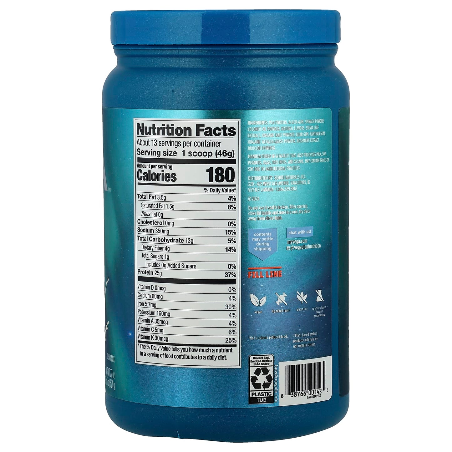 Vega, Premium Protein + Supergreens™, Creamy Vanilla, 1lb 6 oz (624 g) - Image 2