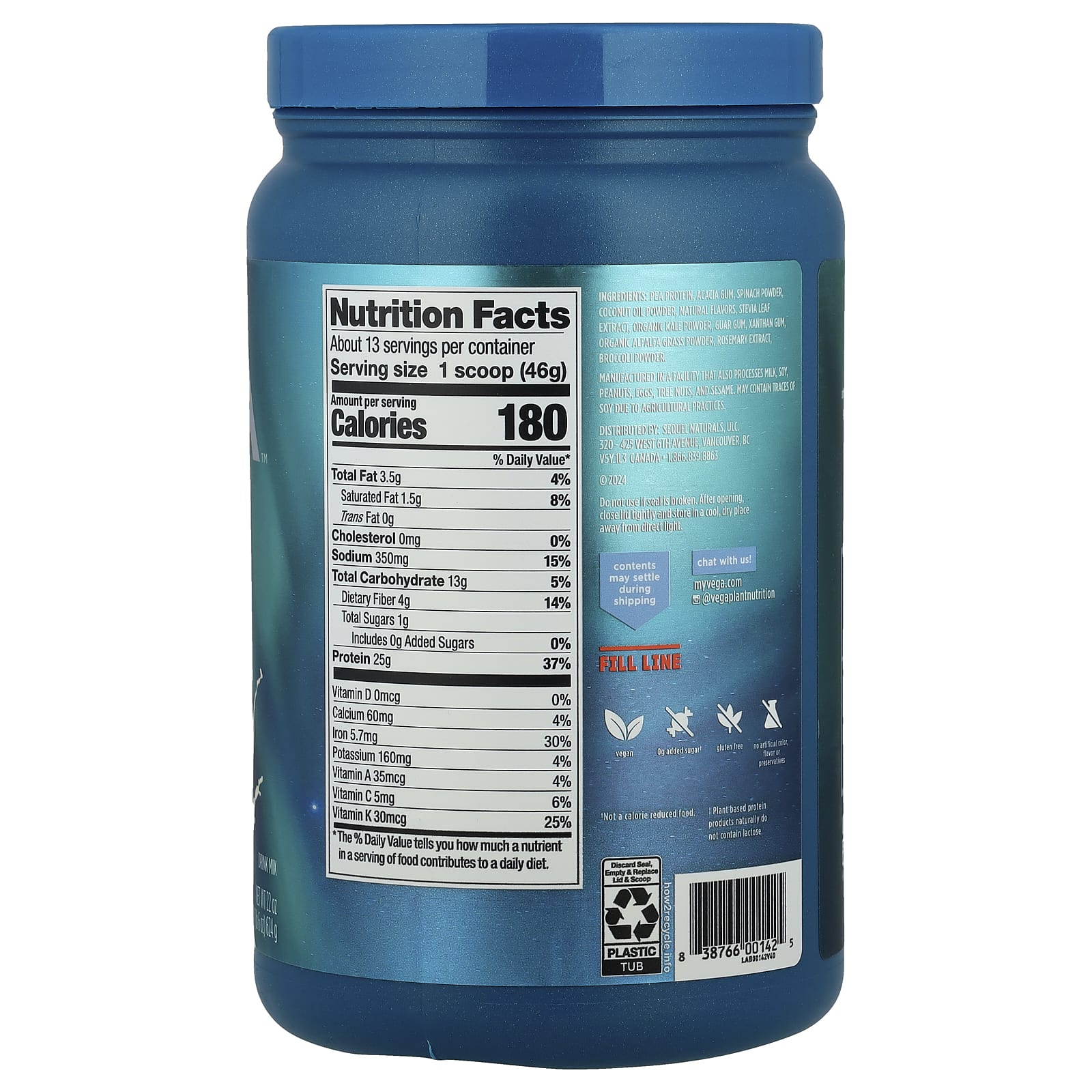 Vega, Premium Protein + Supergreens™, Creamy Vanilla, 1lb 6 oz (624 g) - Image 2