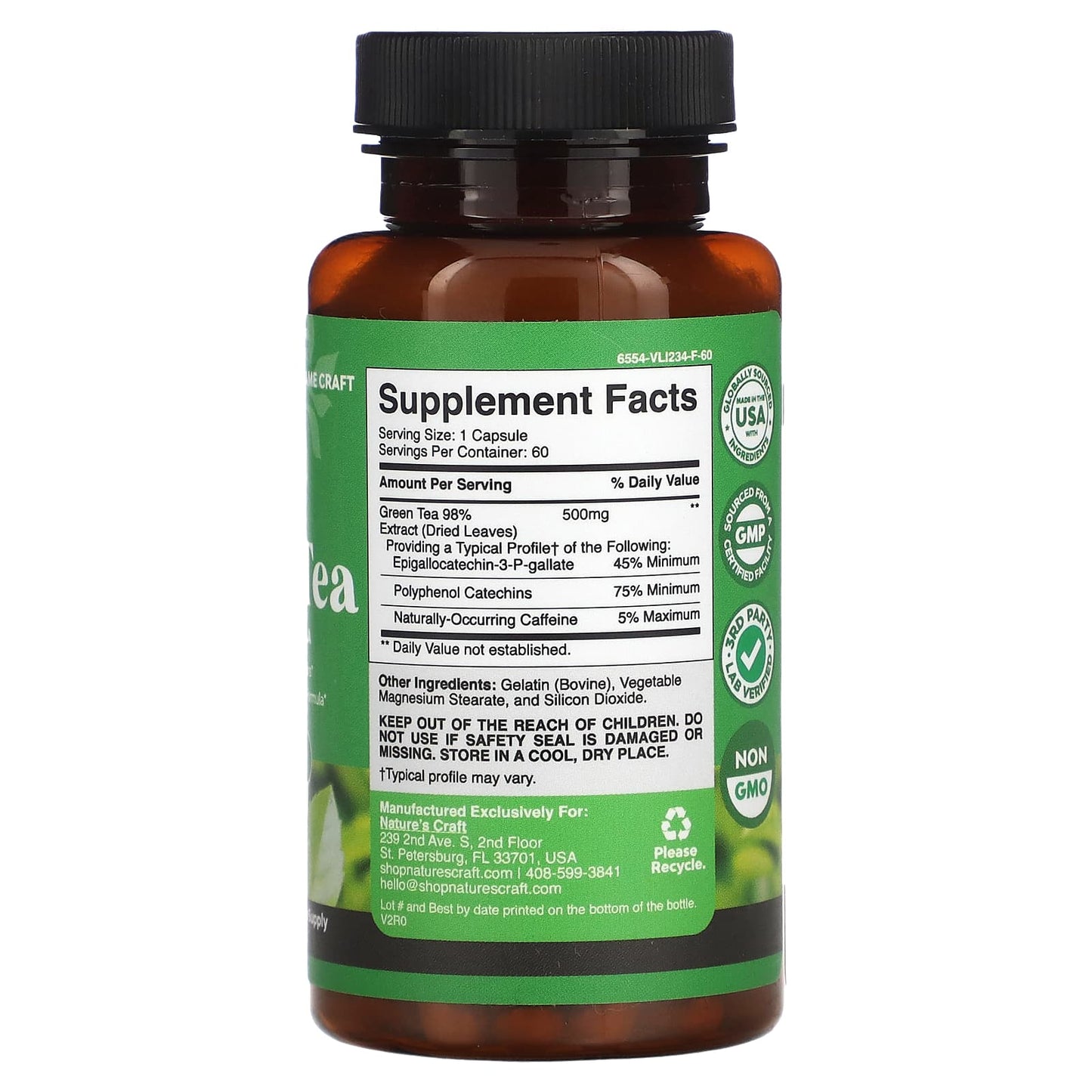 Nature's Craft, Green Tea, 500 mg, 60 Capsules - Image 2