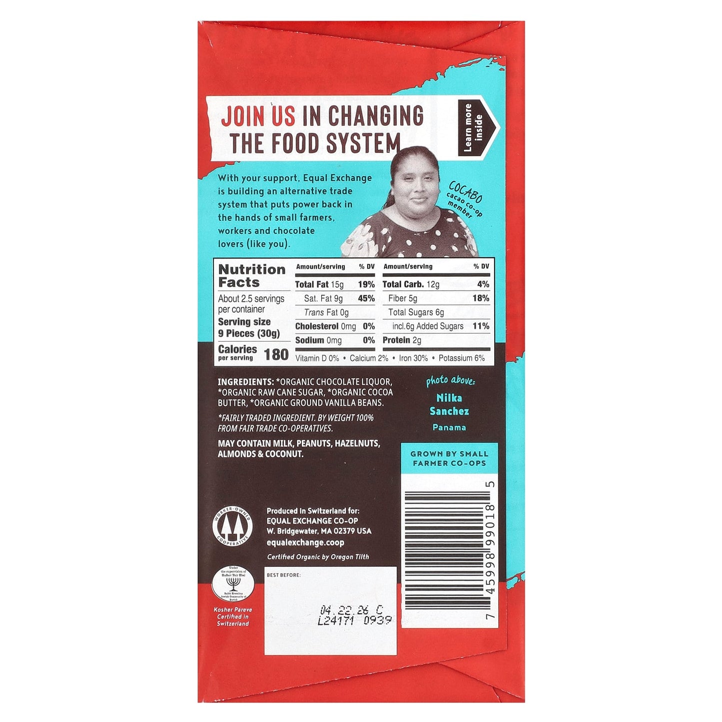 Panama Extra Dark Organic Chocolate Bars by Equal Exchange 80% Cacao - Image 2