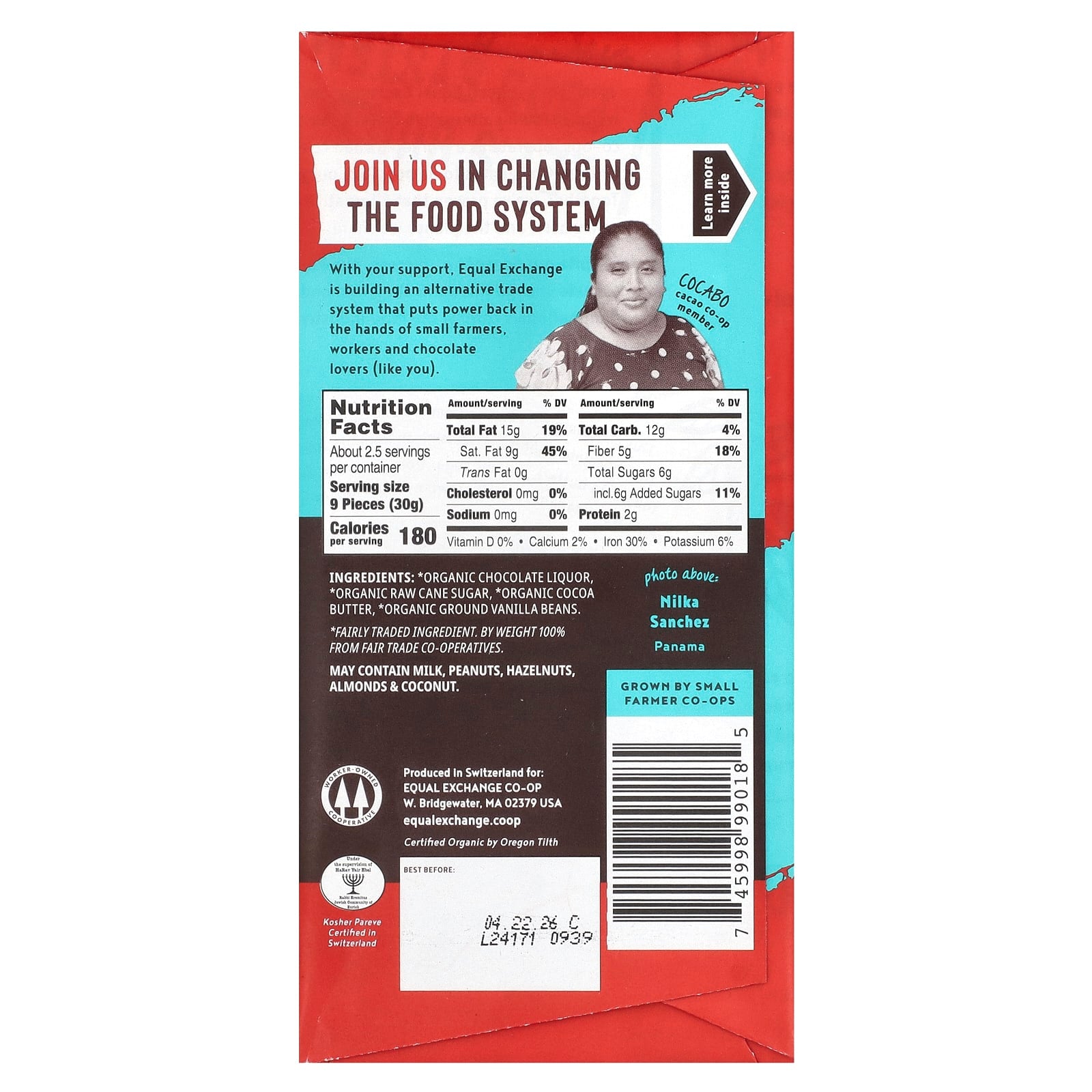 Panama Extra Dark Organic Chocolate Bars by Equal Exchange 80% Cacao - Image 2
