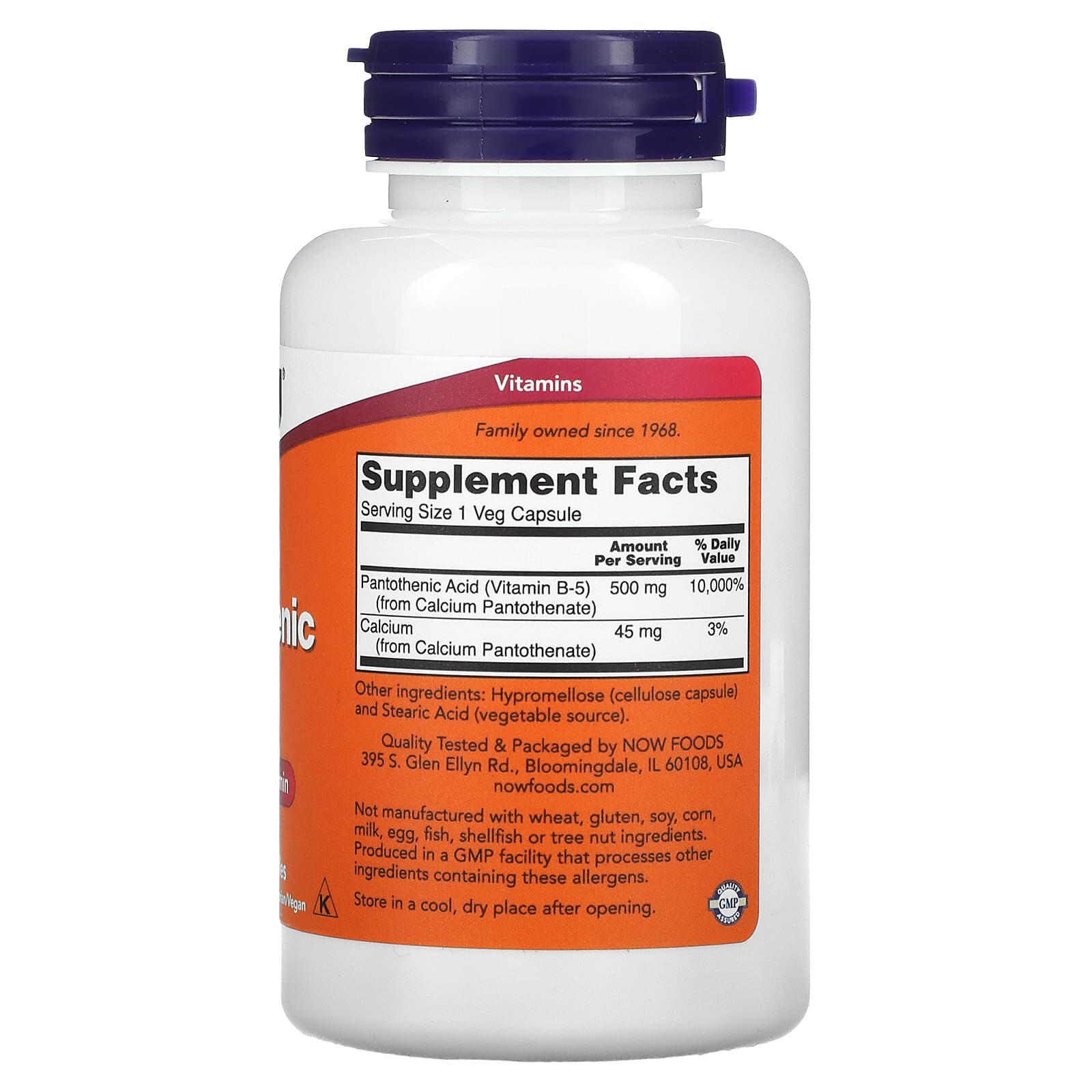 NOW Foods, Pantothenic Acid, 500 mg, 100 Veg Capsules - Image 2
