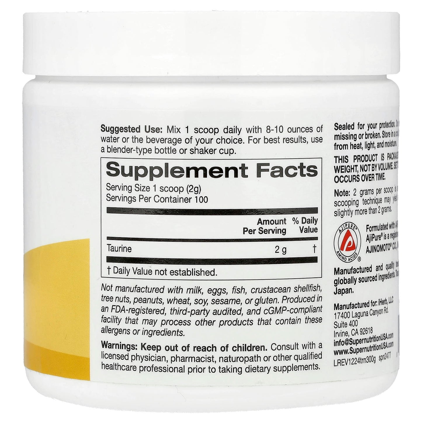 Unflavored Taurine Powder by Super Nutrition for Hydration & Endurance - Image 2