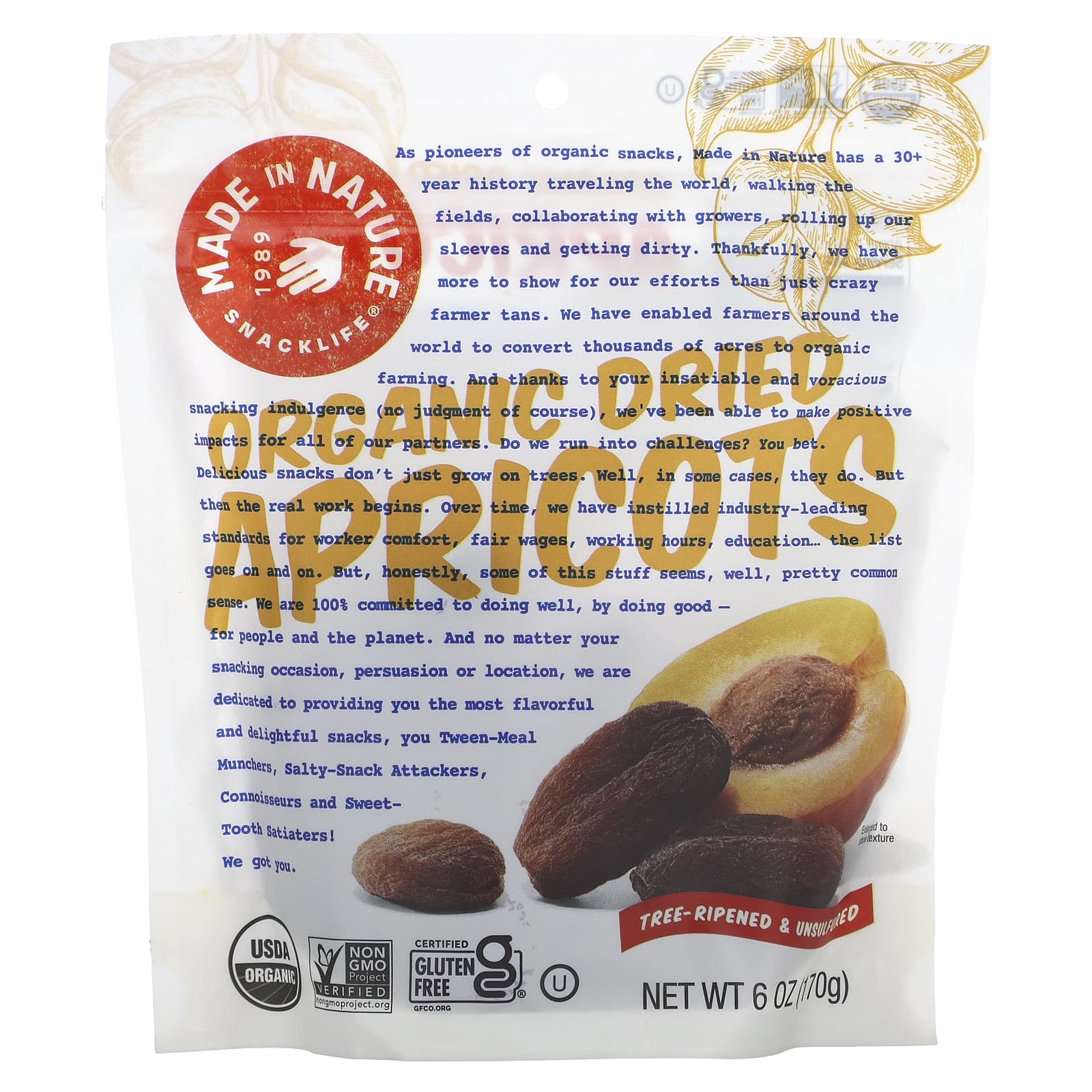 Made in Nature, Organic Dried Apricots, Tree-Ripened & Unsulfured, 6 oz (170 g) - Image 1