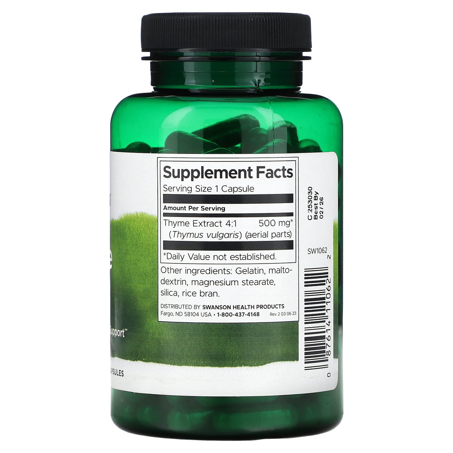 Swanson, Thyme Leaf, 500 mg , 120 Capsules - Image 2