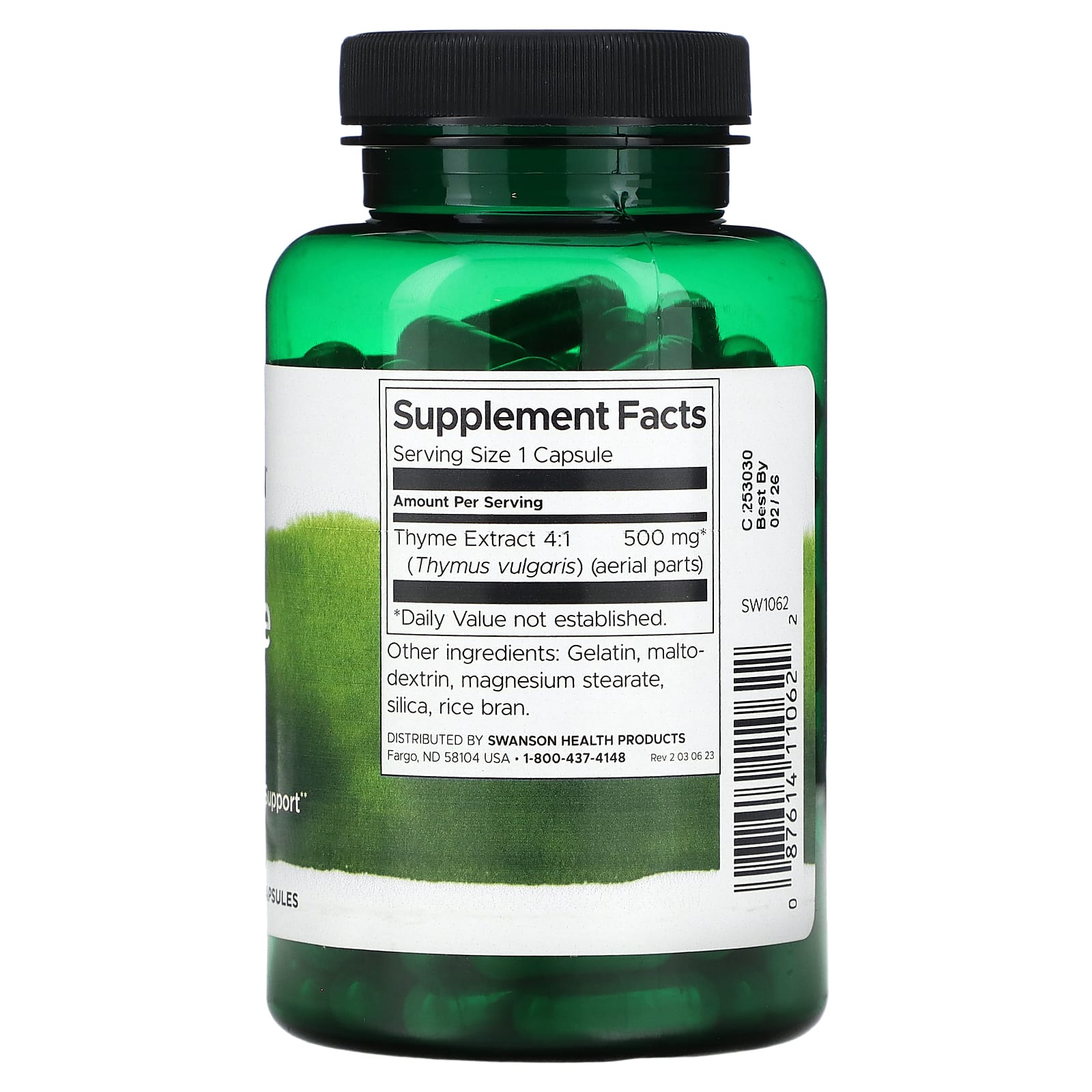 Swanson, Thyme Leaf, 500 mg , 120 Capsules - Image 2