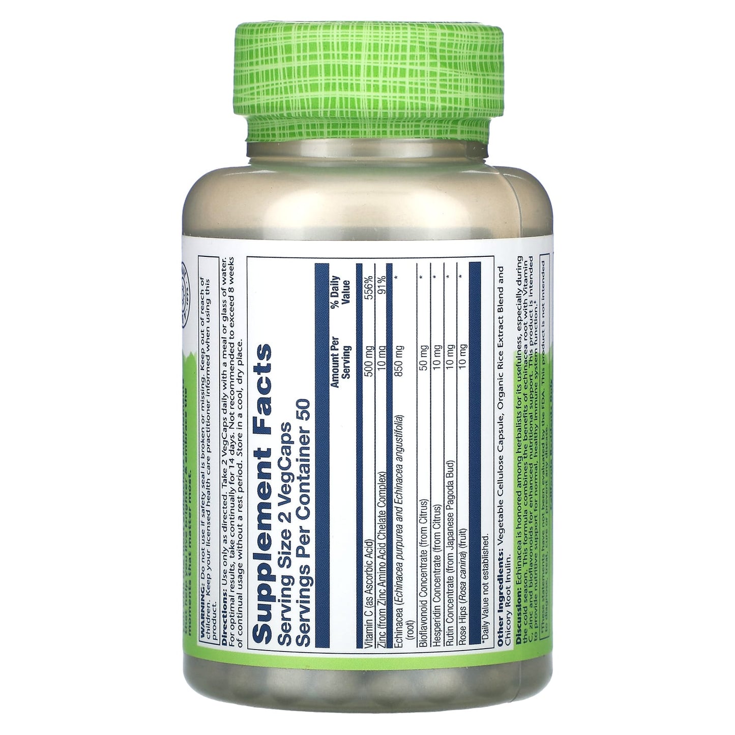 Solaray, True Herbs, Echinacea, Vitamin C & Zinc, 850 mg, 100 VegCaps (425 mg per Capsule) - Image 2
