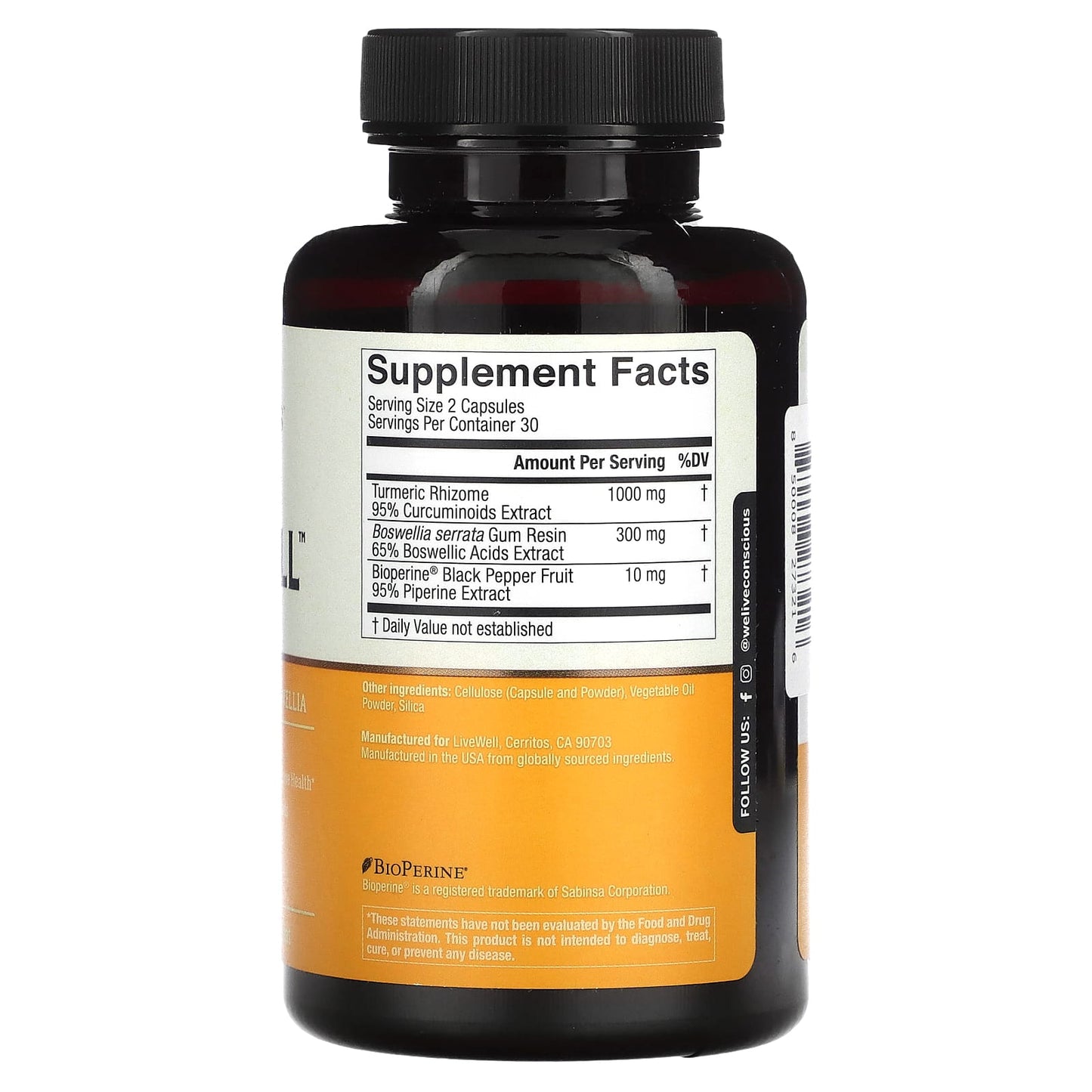 Live Conscious, Curcuwell, Maximum Strength, 60 Capsules - Image 2