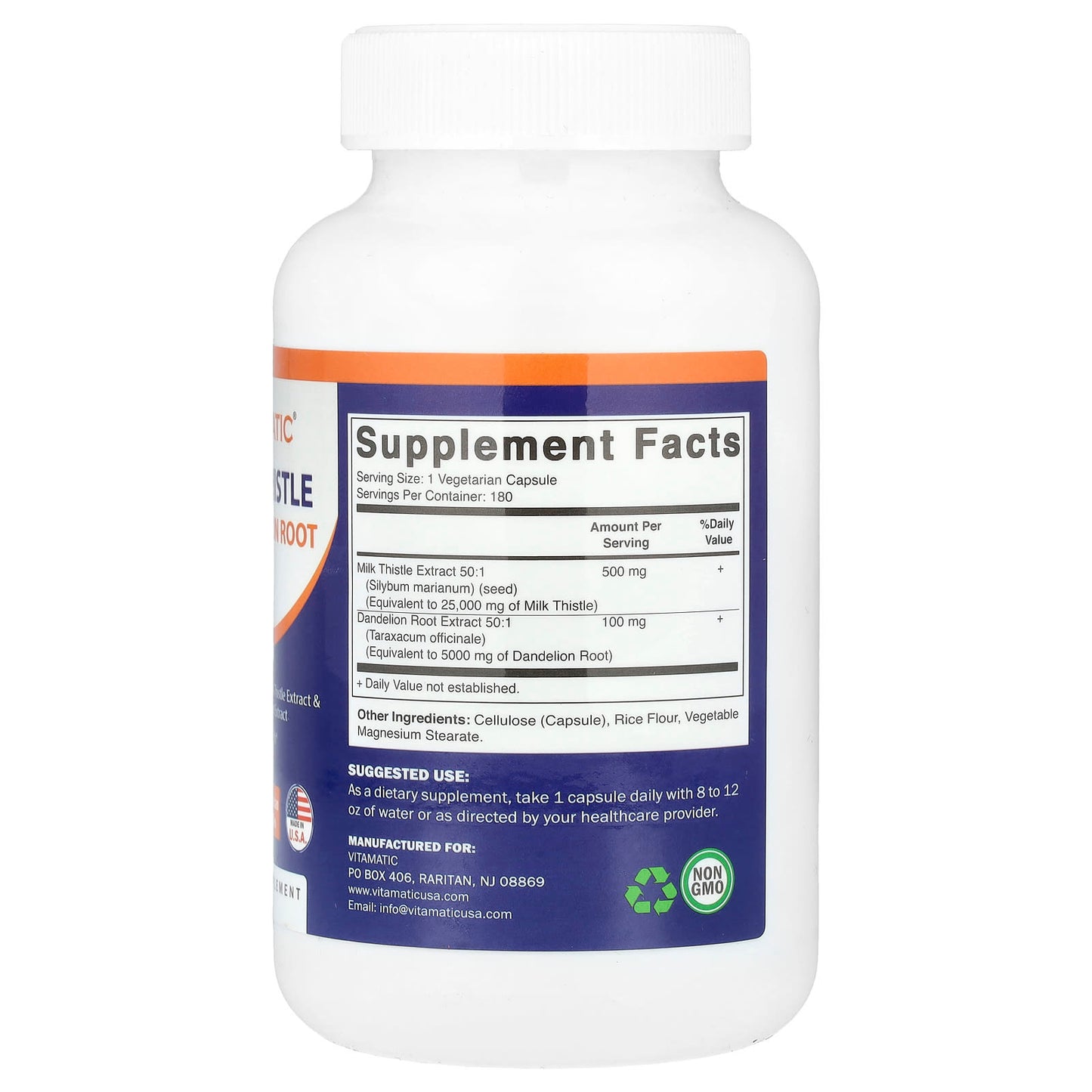 Vitamatic, Milk Thistle + Dandelion Root, 180 Vegetarian Capsules - Image 2