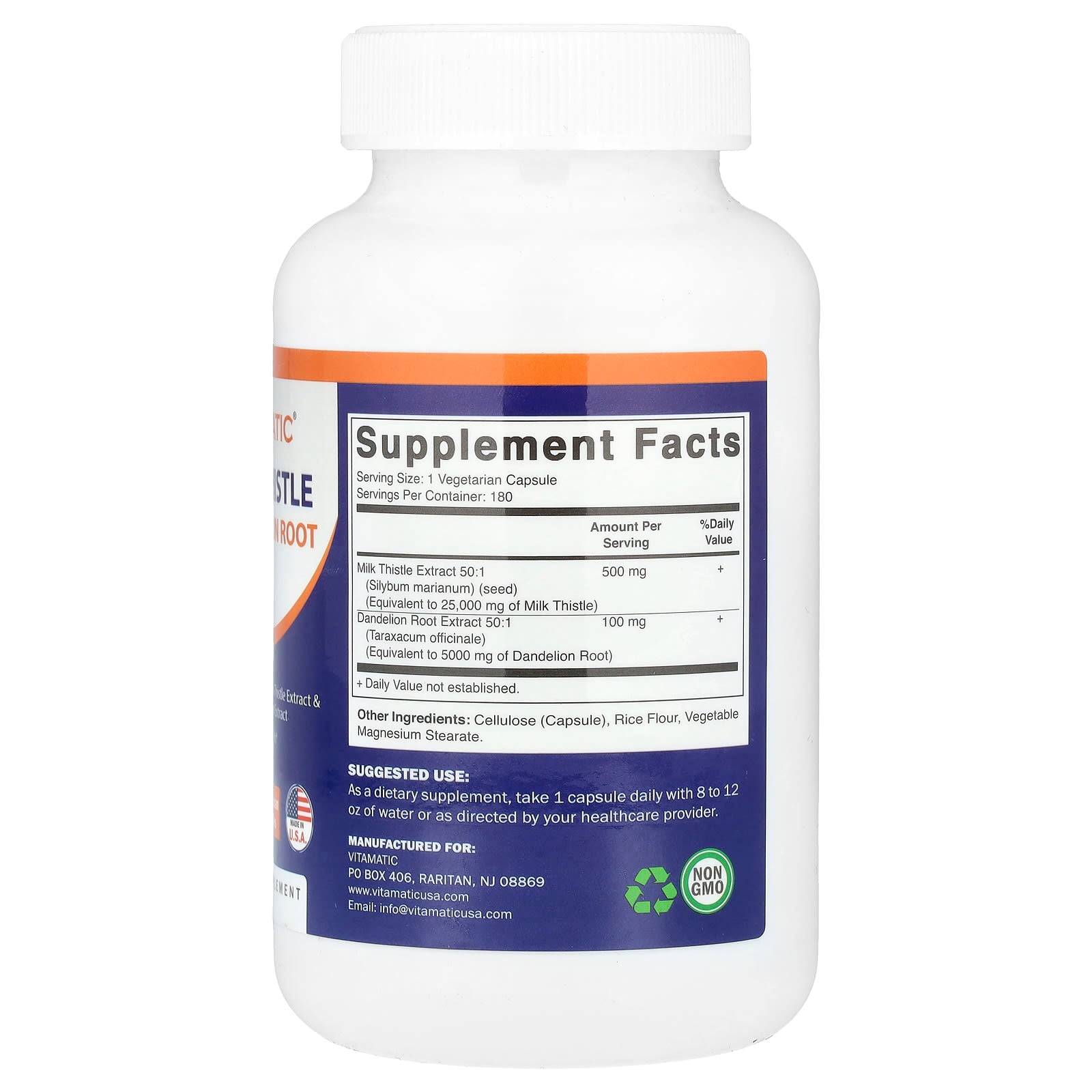 Vitamatic, Milk Thistle + Dandelion Root, 180 Vegetarian Capsules - Image 2