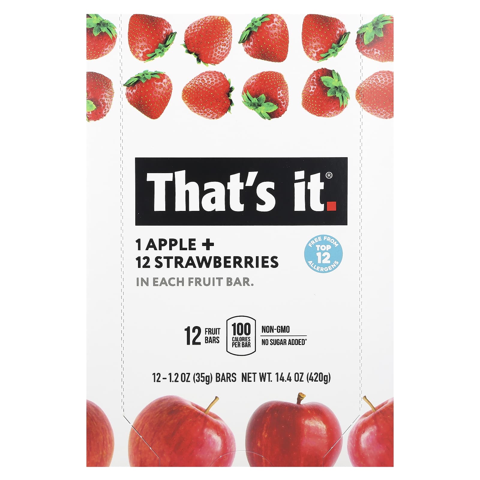 That's It, Fruit Bars, Apple + Strawberries, 12 Bars, 1.2 oz (35 g) Each - Image 1