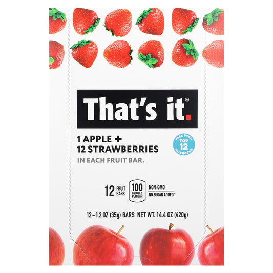 That's It, Fruit Bars, Apple + Strawberries, 12 Bars, 1.2 oz (35 g) Each - Image 1
