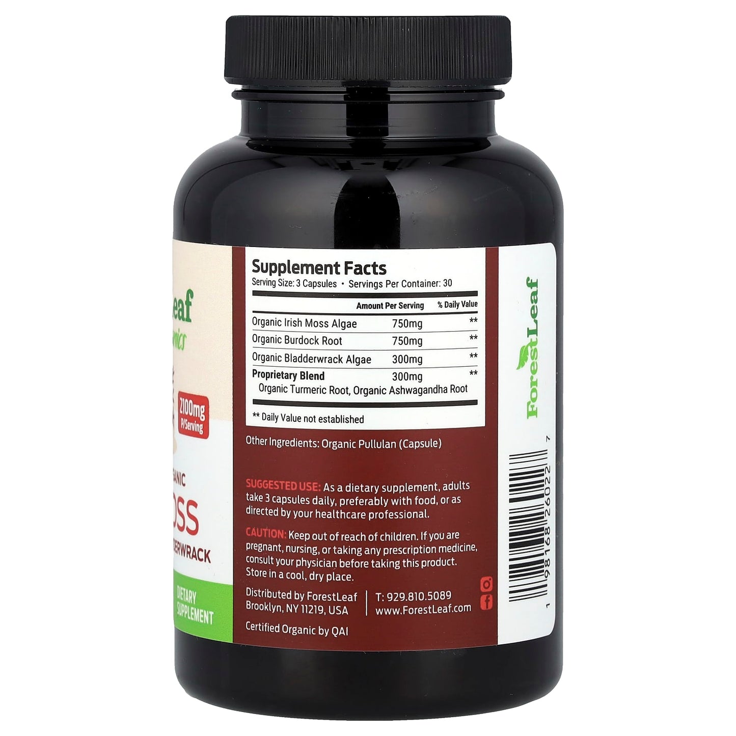 Certified Organic Sea Moss & Burdock + Bladderwrack, 90 Veg Capsules - Forest Leaf - Image 2