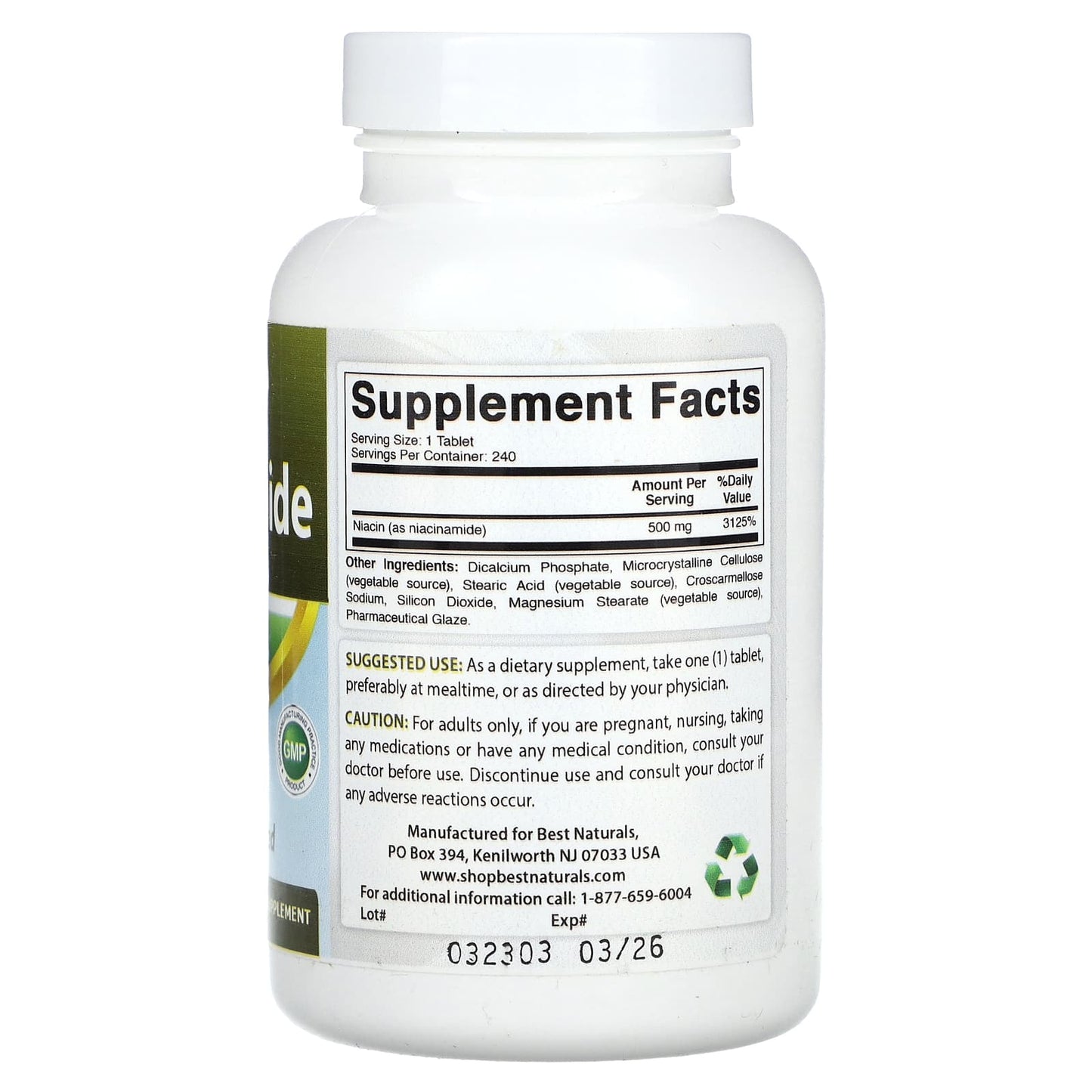 Best Naturals Niacinamide Supplement 500mg, 240 Tablets - Image 2