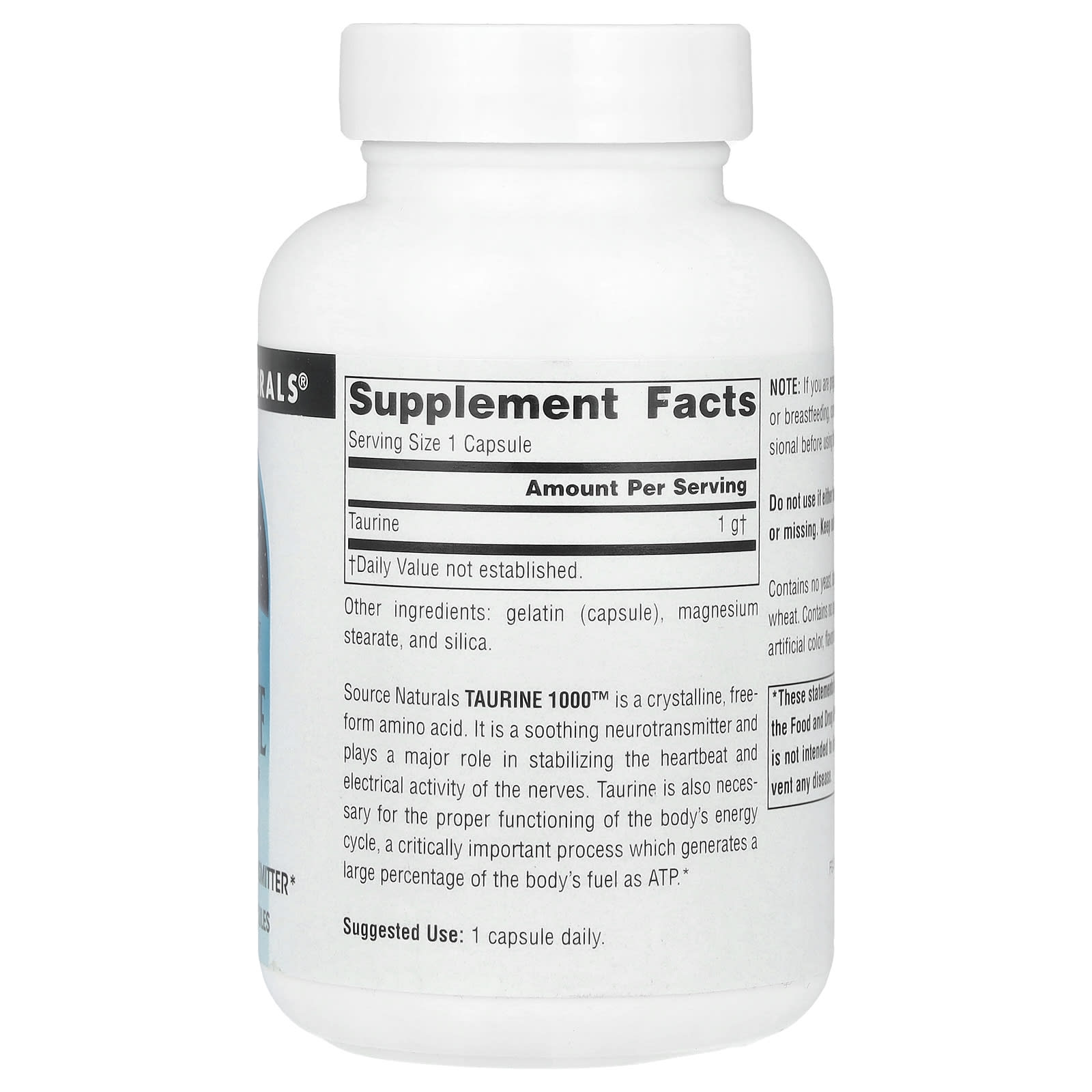 Source Naturals, Taurine 1000™, 1,000 mg, 60 Capsules - Image 2