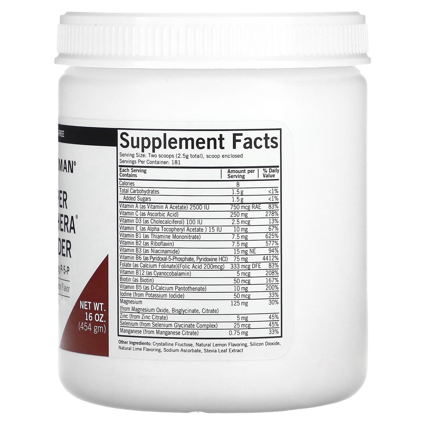 Kirkman Labs, Super Nu-Thera Powder with P-5-P, Natural Lemon, 16 oz (454 gm) - Image 2