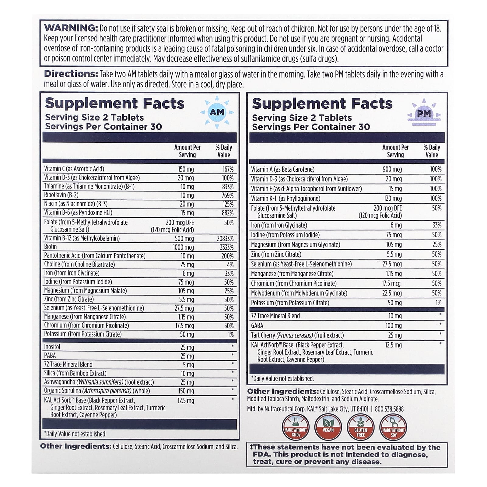 KAL, Women's Multivitamin, Morning & Evening, 2 Pack, 60 Tablets Each - Image 2
