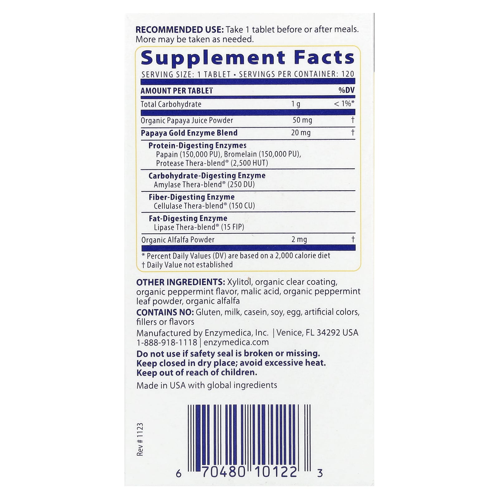 Enzymedica Papaya Gold Digestive Support, 120 Tablets - Image 2