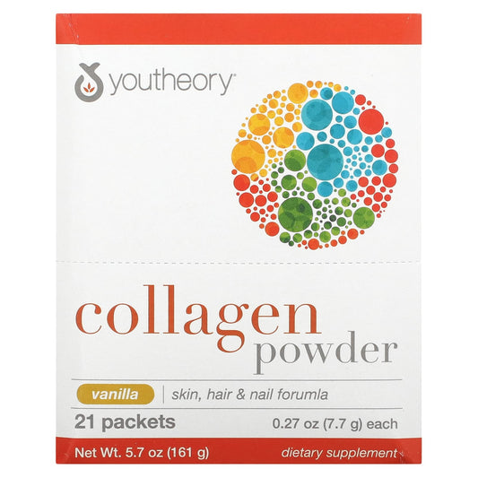 Youtheory, Collagen Powder, Vanilla, 21 Packets, 0.27 oz (7.7 g) Each - Image 1