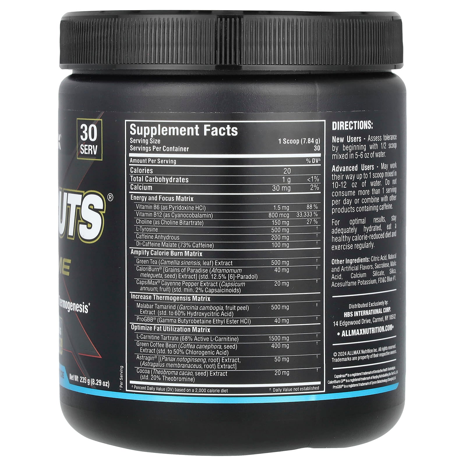 ALLMAX Rapidcuts Xtreme Fat Loss Supplement, Blue Raspberry Riptide, 8.29 oz - Image 2