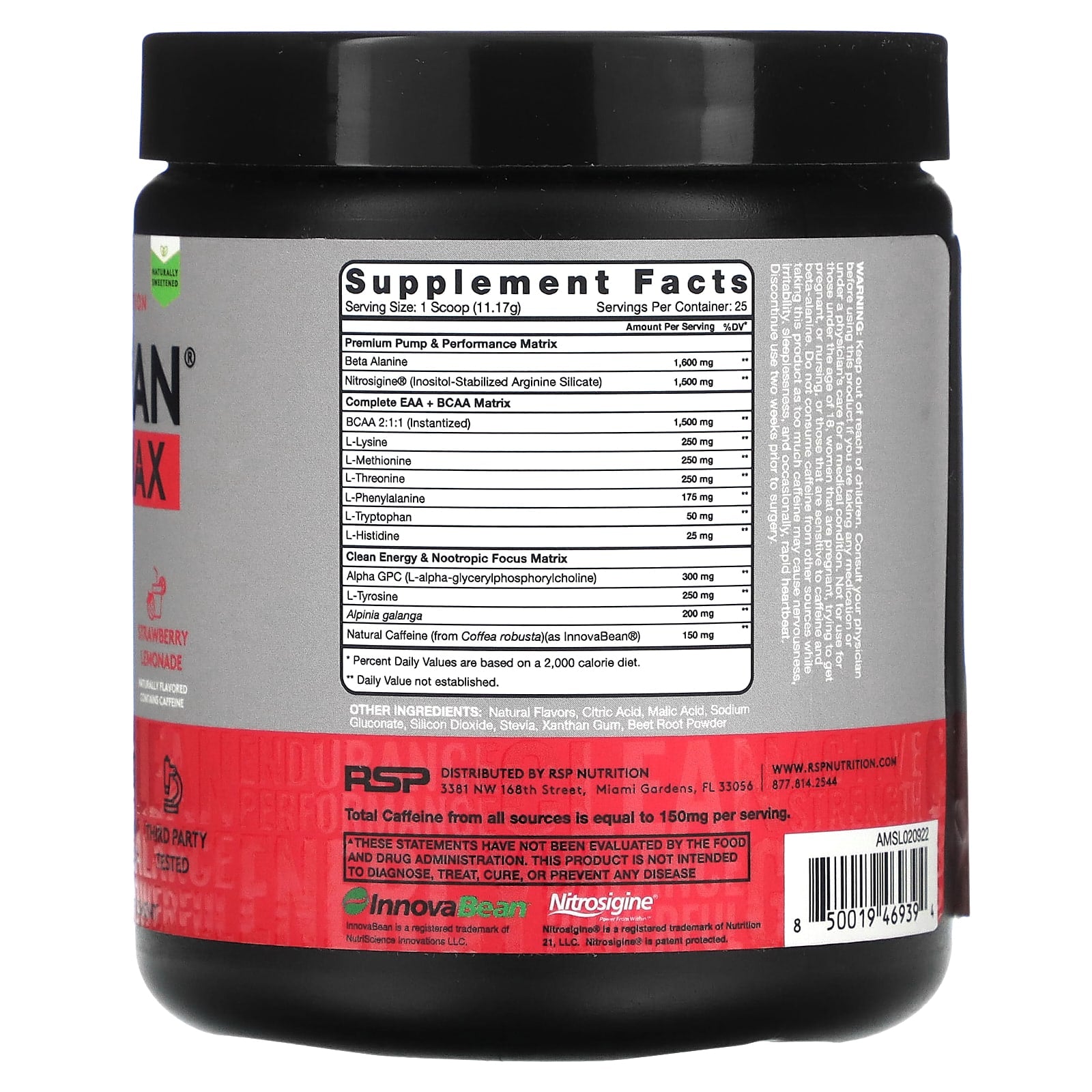 RSP Nutrition, AminoLean Max Pre-Workout Energy, Strawberry Lemonade, 9.85 oz (279 g) - Image 2