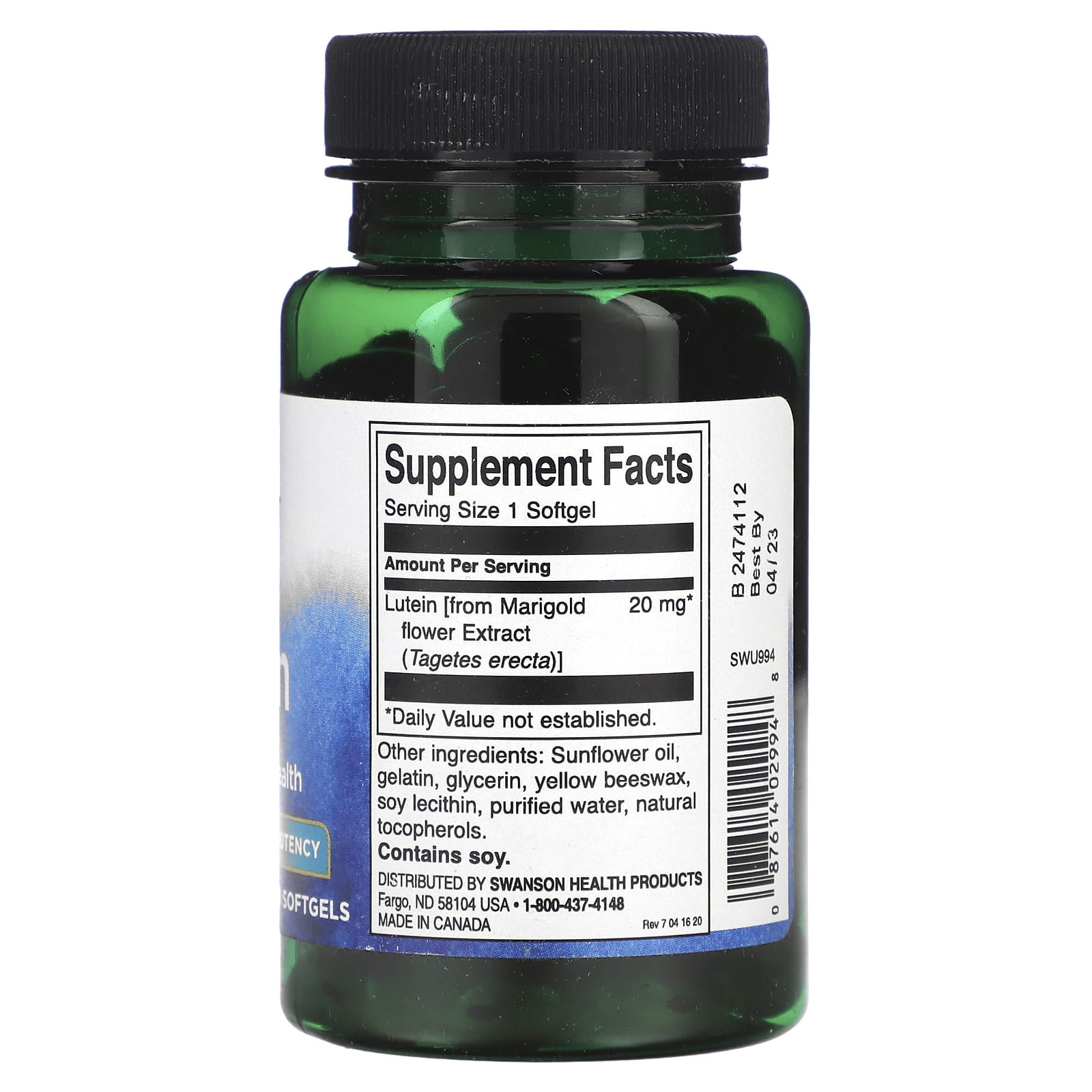 Swanson, Lutein, High Potency, 20 mg, 120 Softgels - Image 2