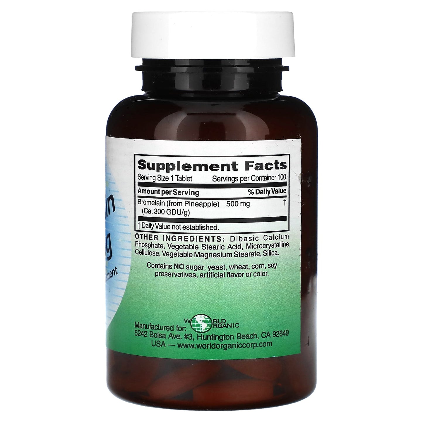 World Organic, Bromelain, 500 mg, 100 Tablets - Image 2