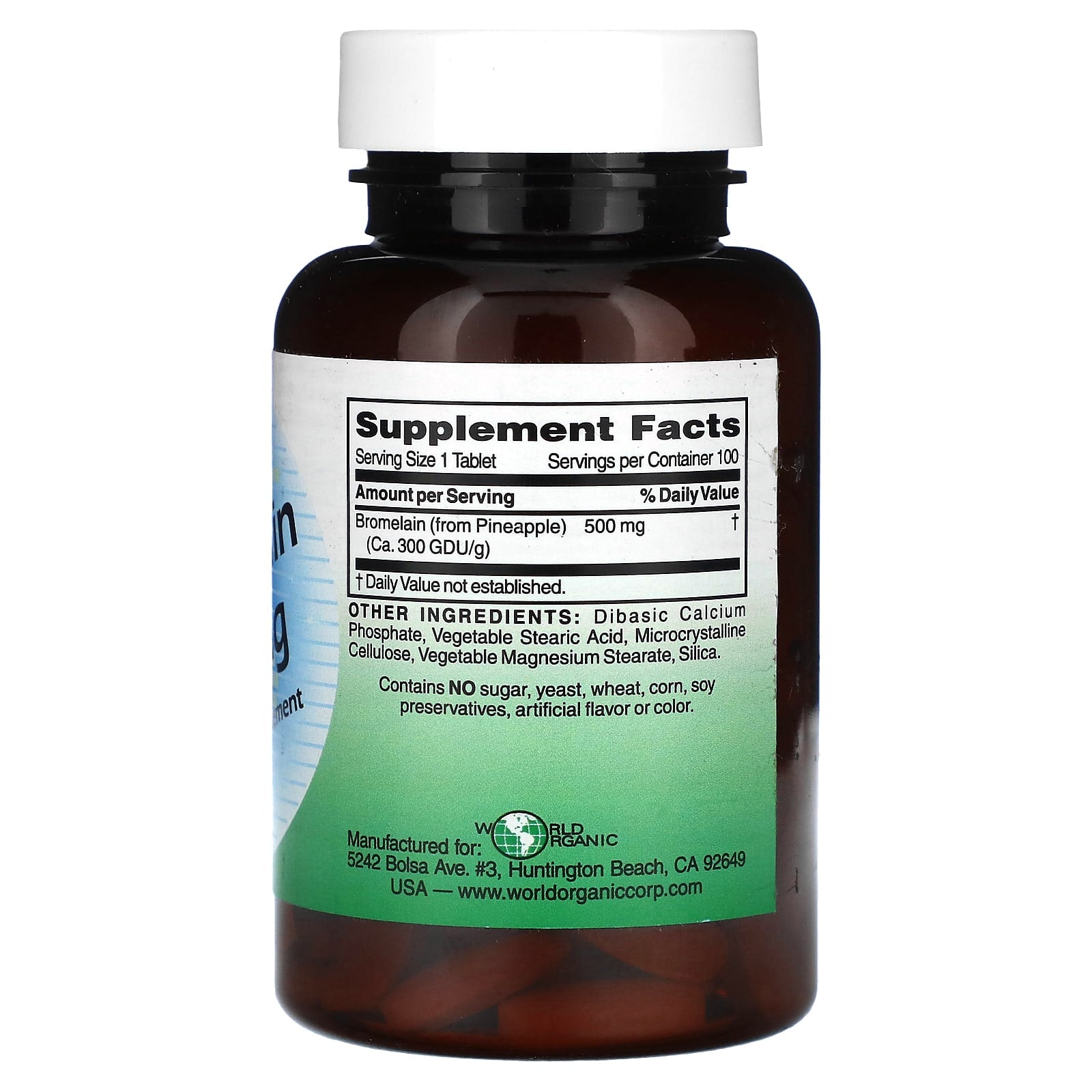 World Organic, Bromelain, 500 mg, 100 Tablets - Image 2