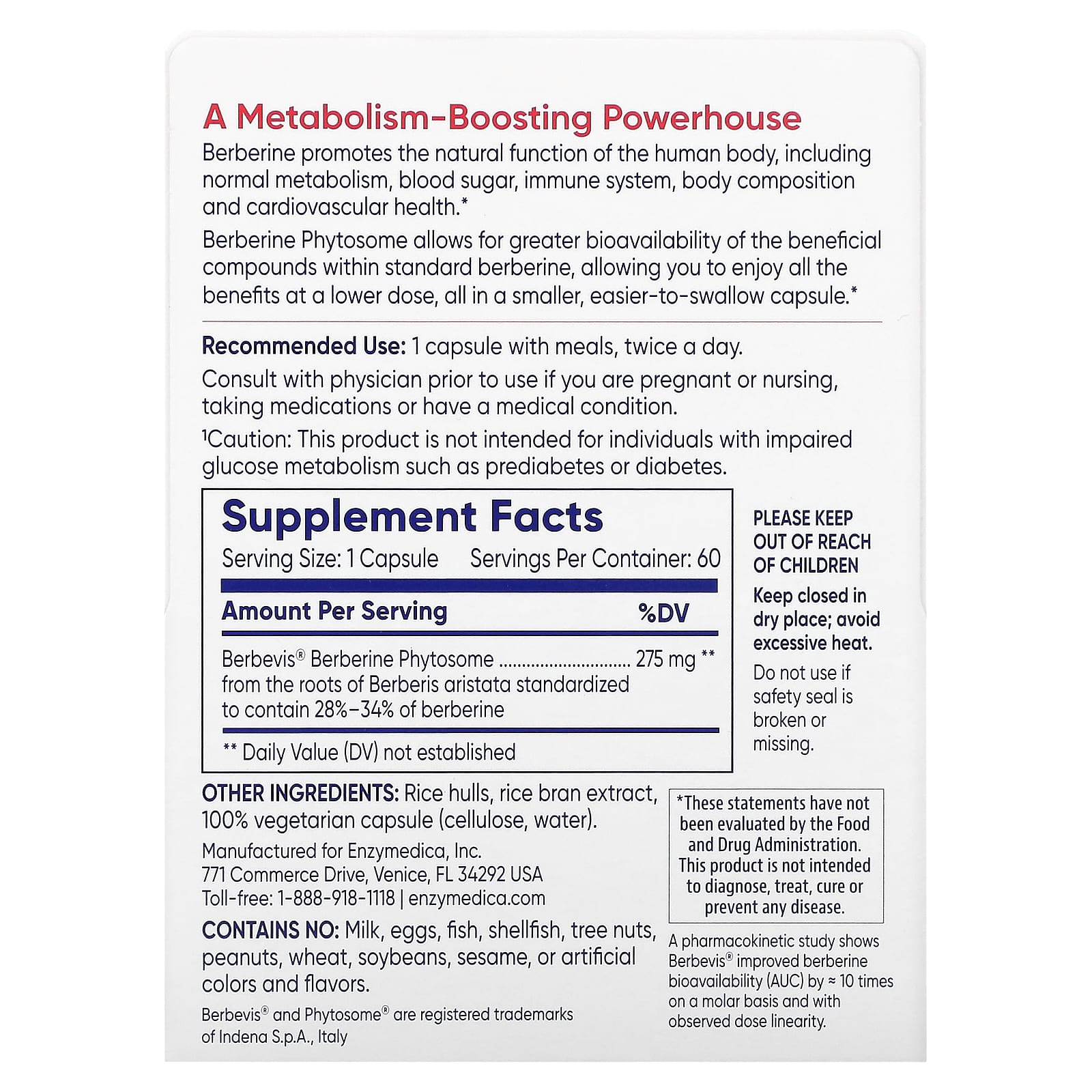 Enzymedica, Berberine Phytosome, 60 Capsules (275 mg per Capsule)