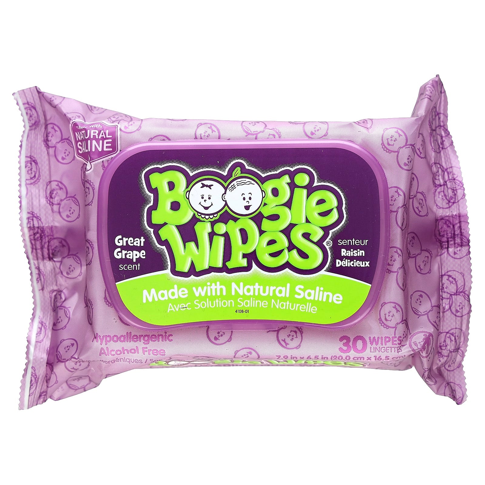 Grape Boogie Wipes - Gentle Saline Nose Wipes for Kids, 30 Count - Image 1