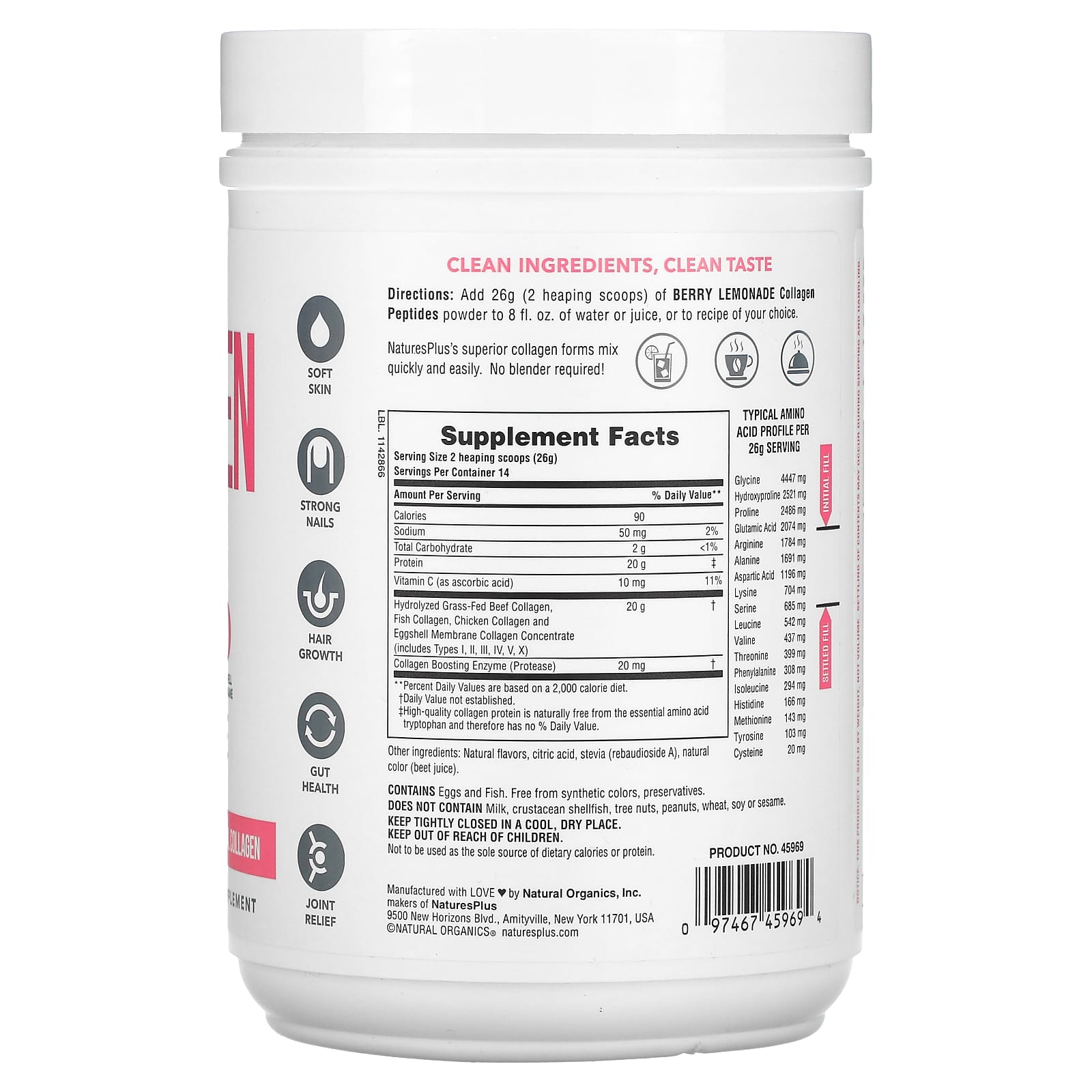 NaturesPlus, Collagen Peptides, Berry Lemonade, 0.8 lbs (364 g) - Image 2