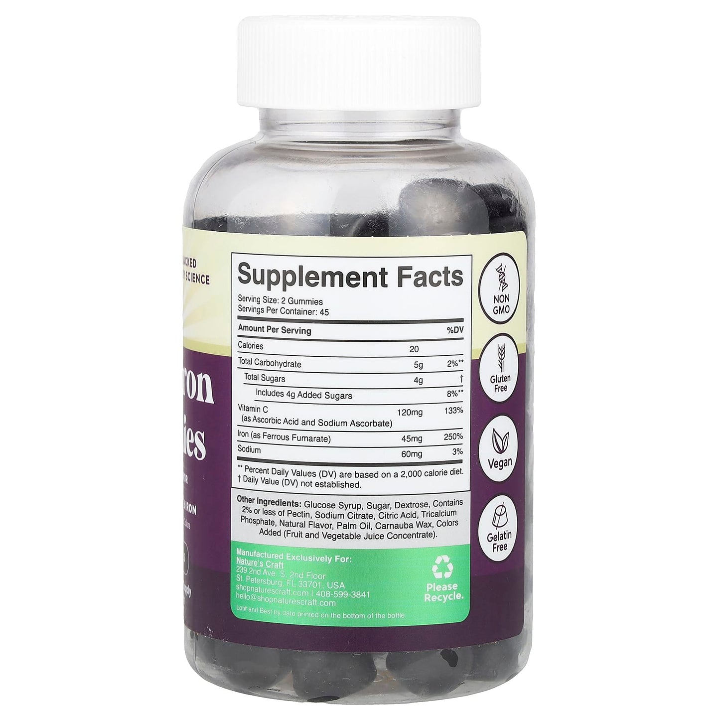 Nature's Craft, Super Iron Gummies, Grape , 90 Gummies - Image 2