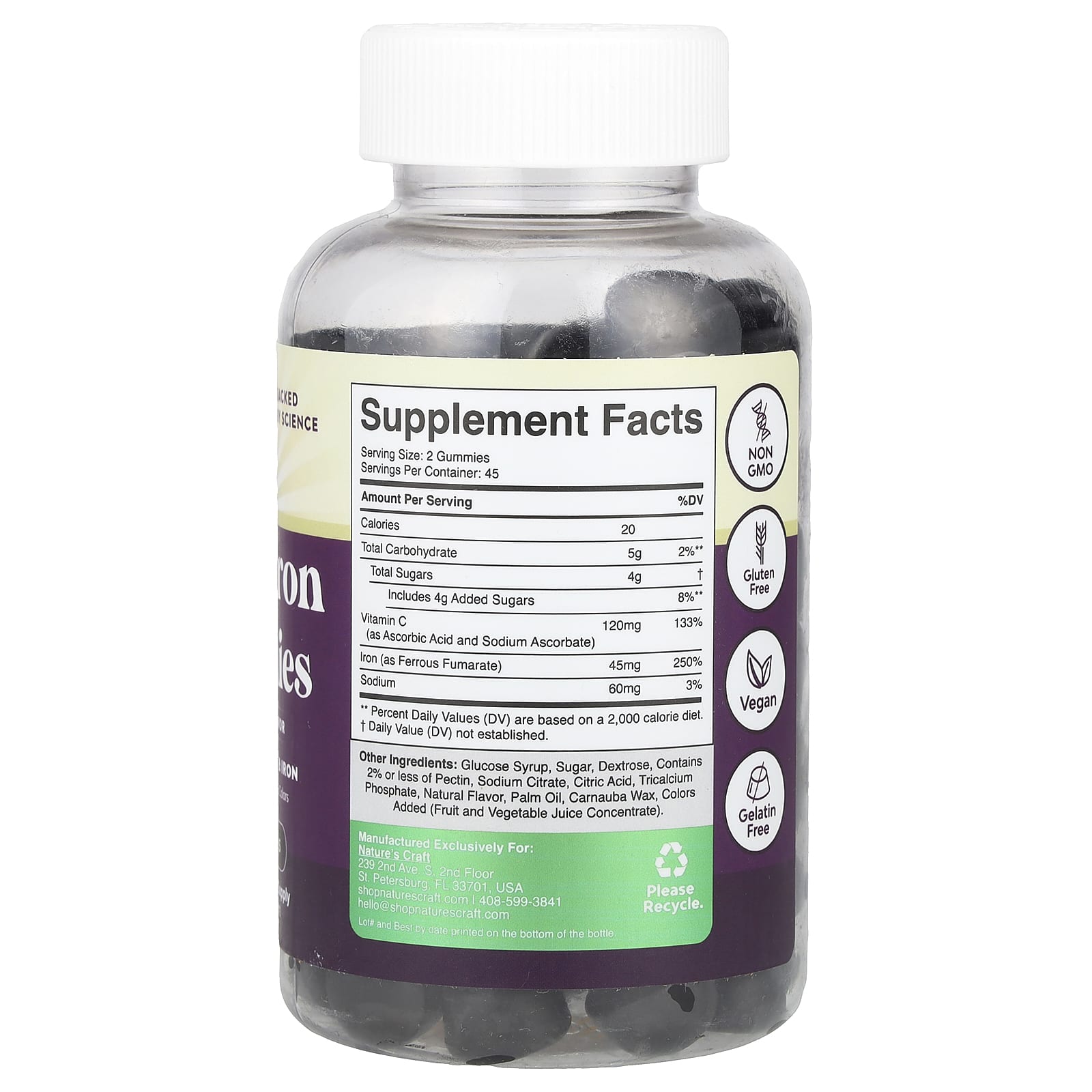 Nature's Craft, Super Iron Gummies, Grape , 90 Gummies - Image 2