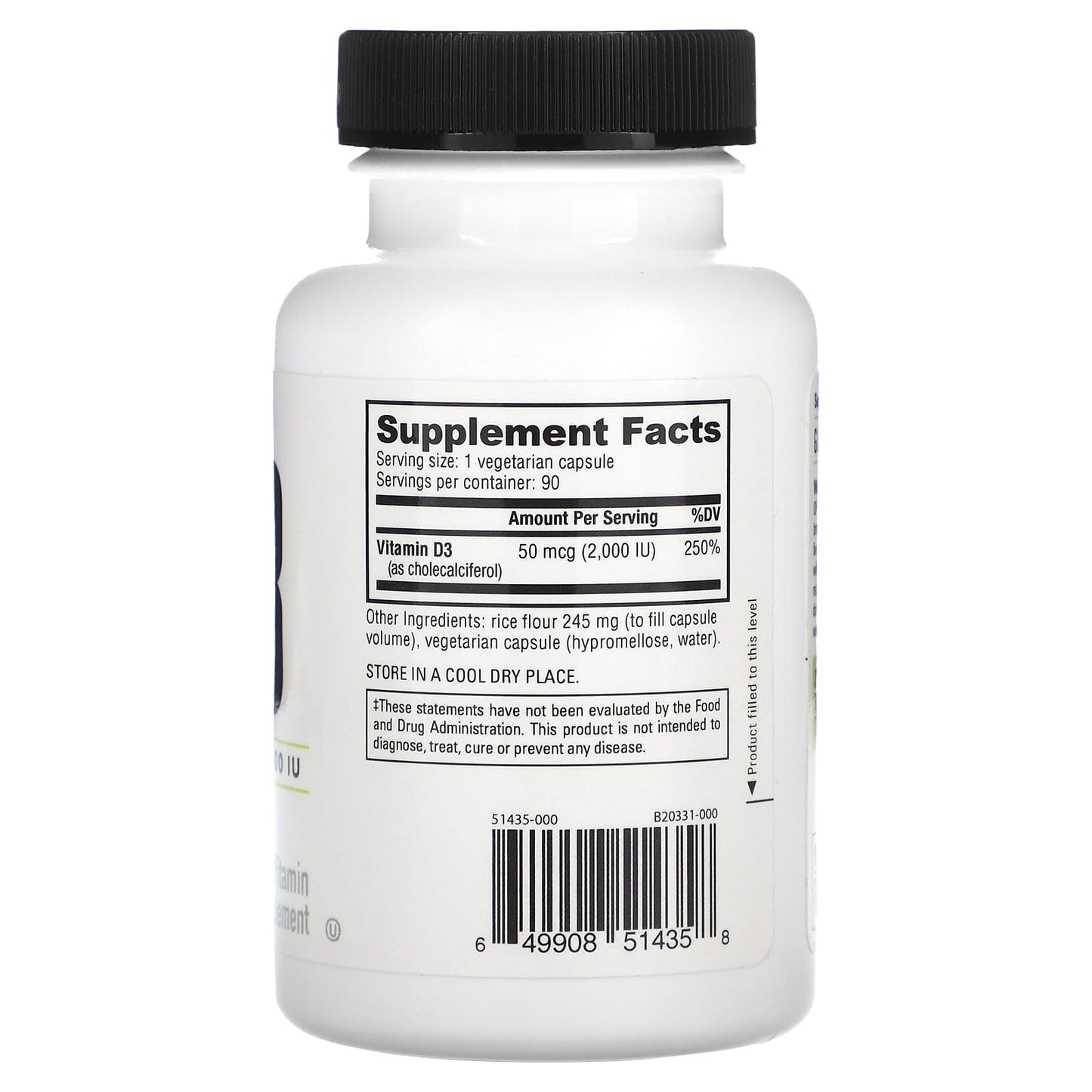 NutraBio, Vitamin D-3, 50 mcg (2,000 IU), 90 Capsules - Image 2