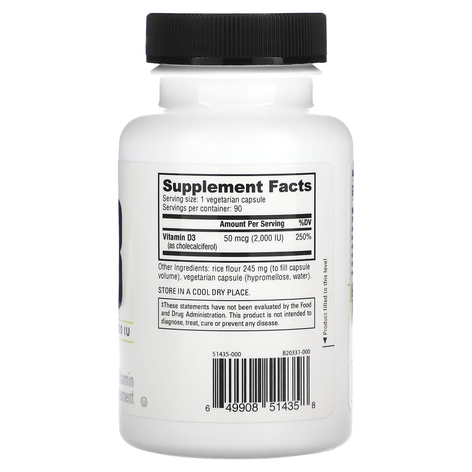 NutraBio, Vitamin D-3, 50 mcg (2,000 IU), 90 Capsules - Image 2
