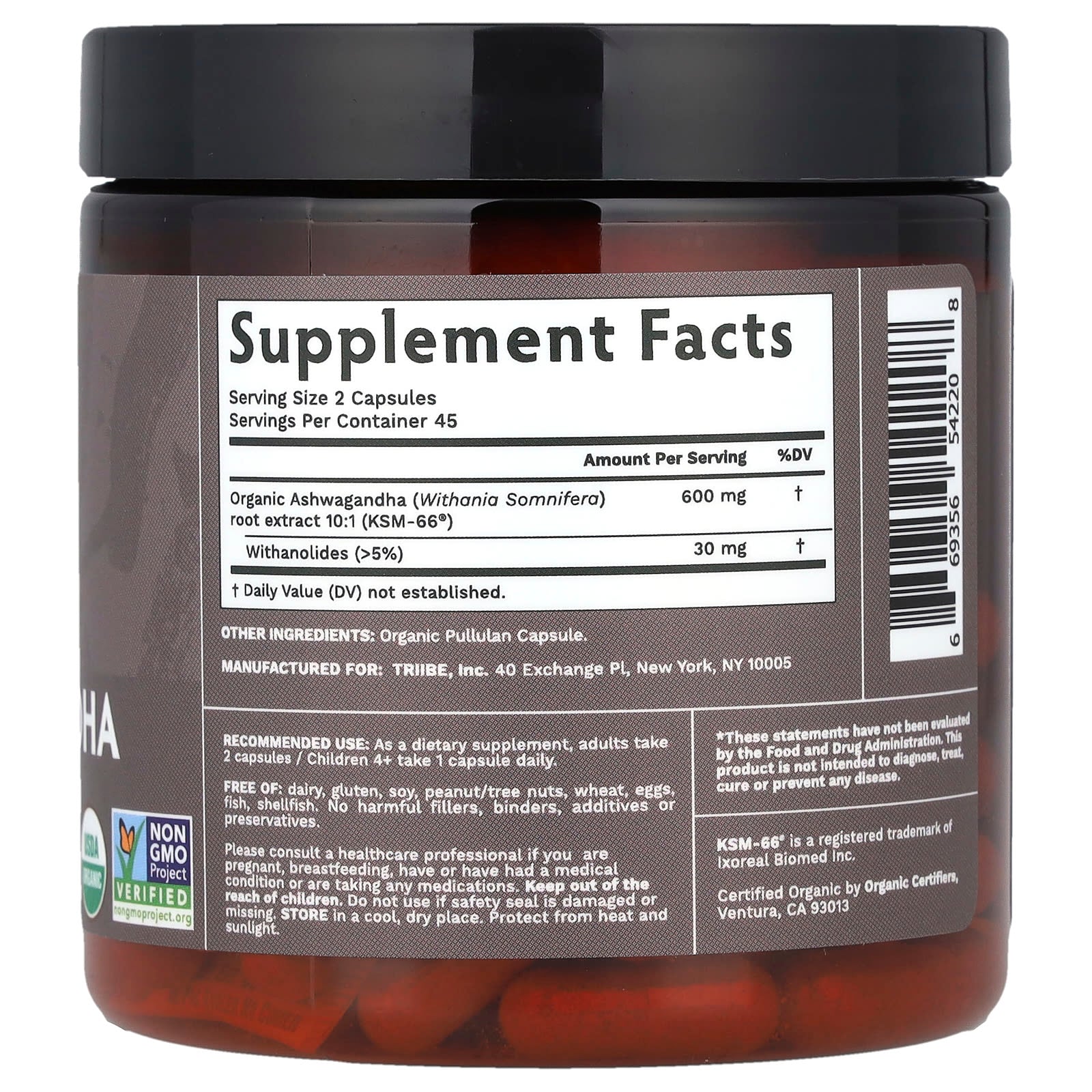 Tribe Organics, Ashwagandha KSM-66® Vegan, 90 Capsules (300 mg per Capsule) - Image 2