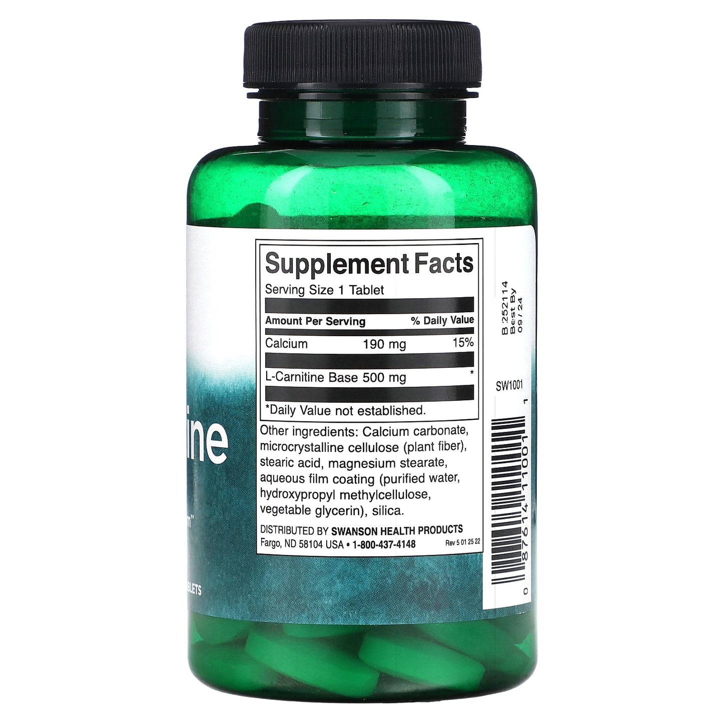 Swanson, L-Carnitine, 500 mg, 100 Tablets - Image 2