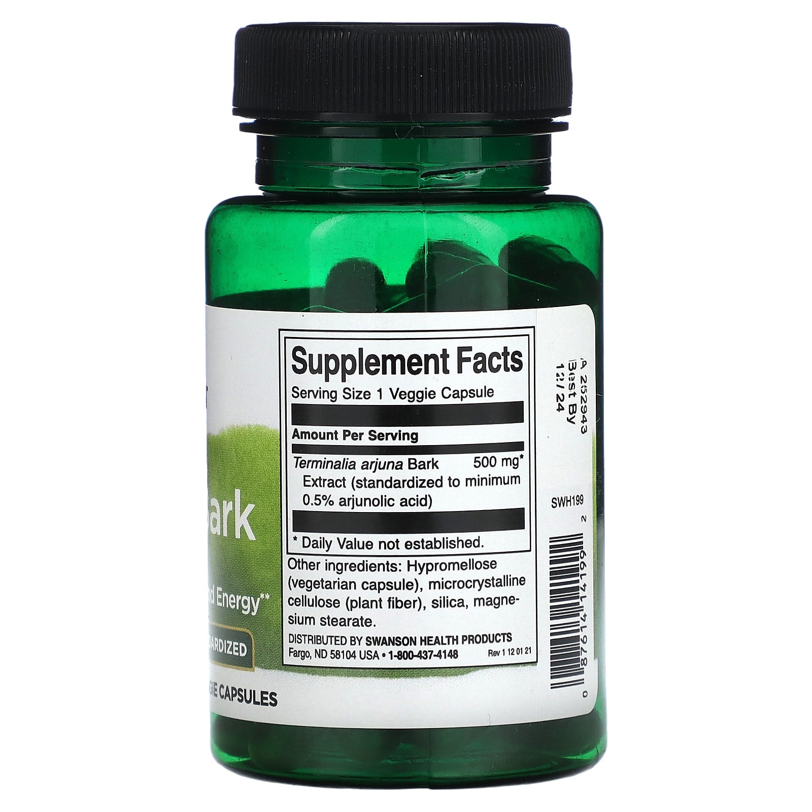 Swanson, Arjuna Bark, Standardized , 500 mg , 60 Veggie Capsules - Image 2
