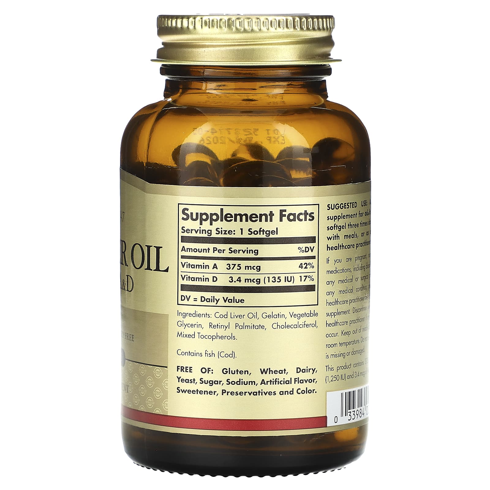 Solgar, Cod Liver Oil, 100 Softgels - Image 2