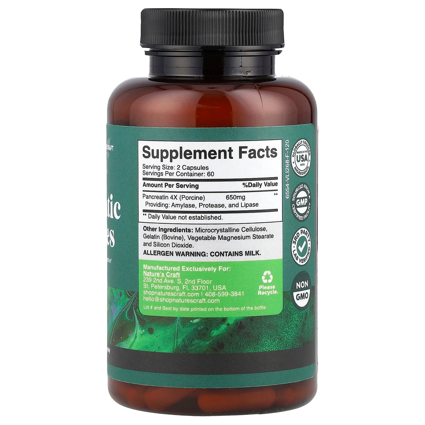 Nature's Craft, Pancreatic Enzymes, 120 Capsules (325 mg per Capsule) - Image 2
